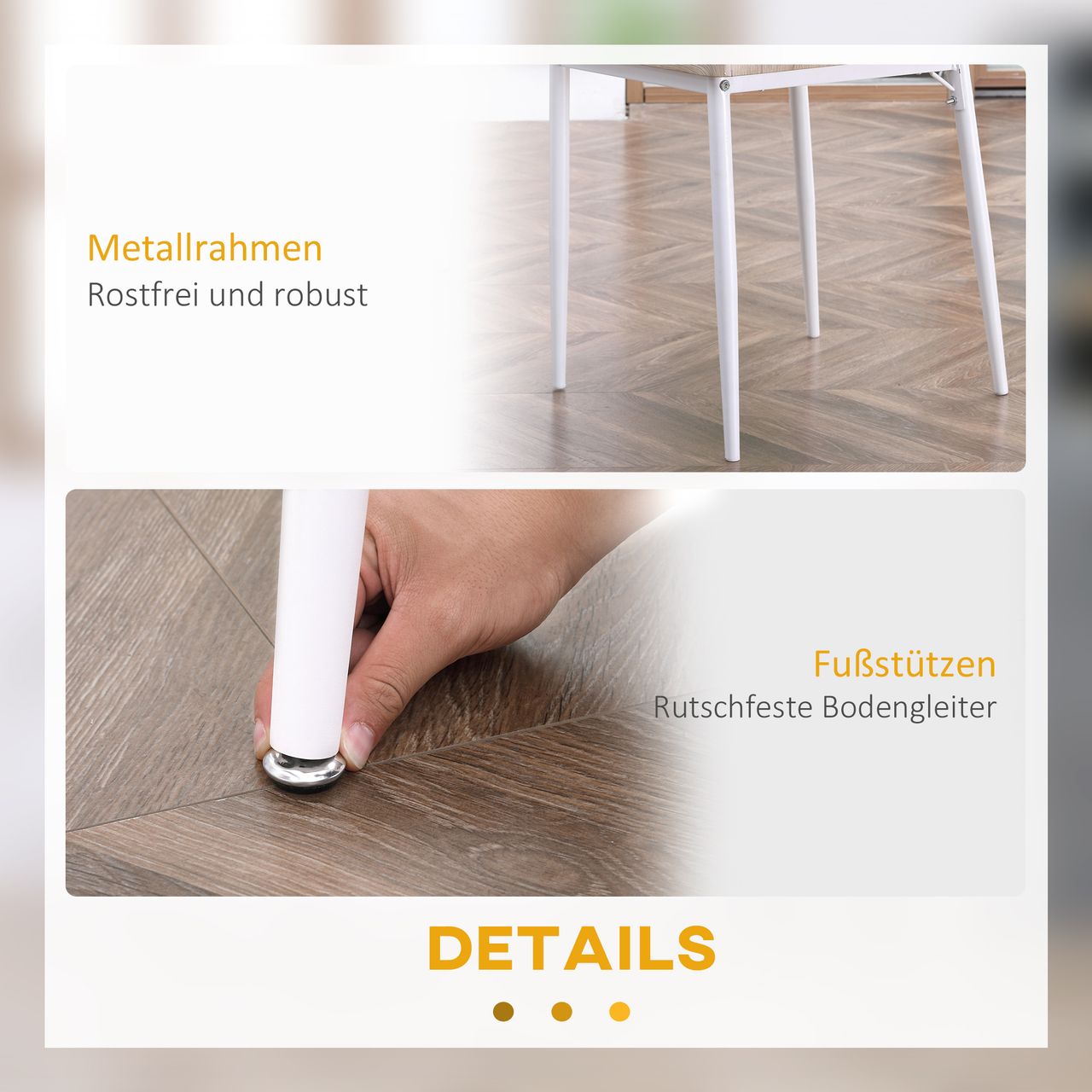HOMCOM 3-teilige Essgruppe Esszimmergruppe Küchentisch mit Metallgestell Sitzgruppe Esstisch Set Holzmaserung MDF, Metall, Nautr Weiß mit 1 Tisch   2 Stühlen