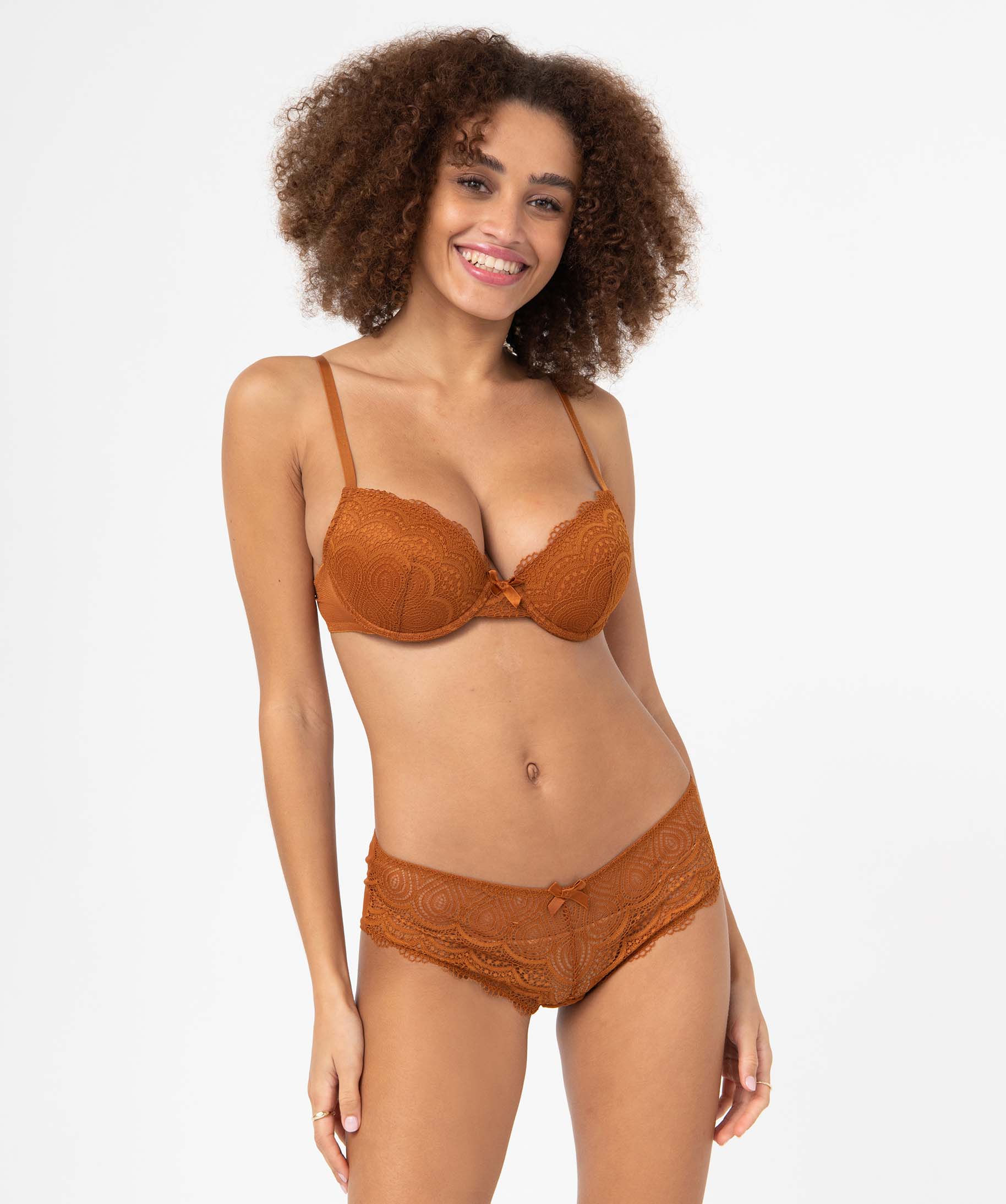 Shorty en dentelle et tulle femme (lot de 2) marron | GEMO