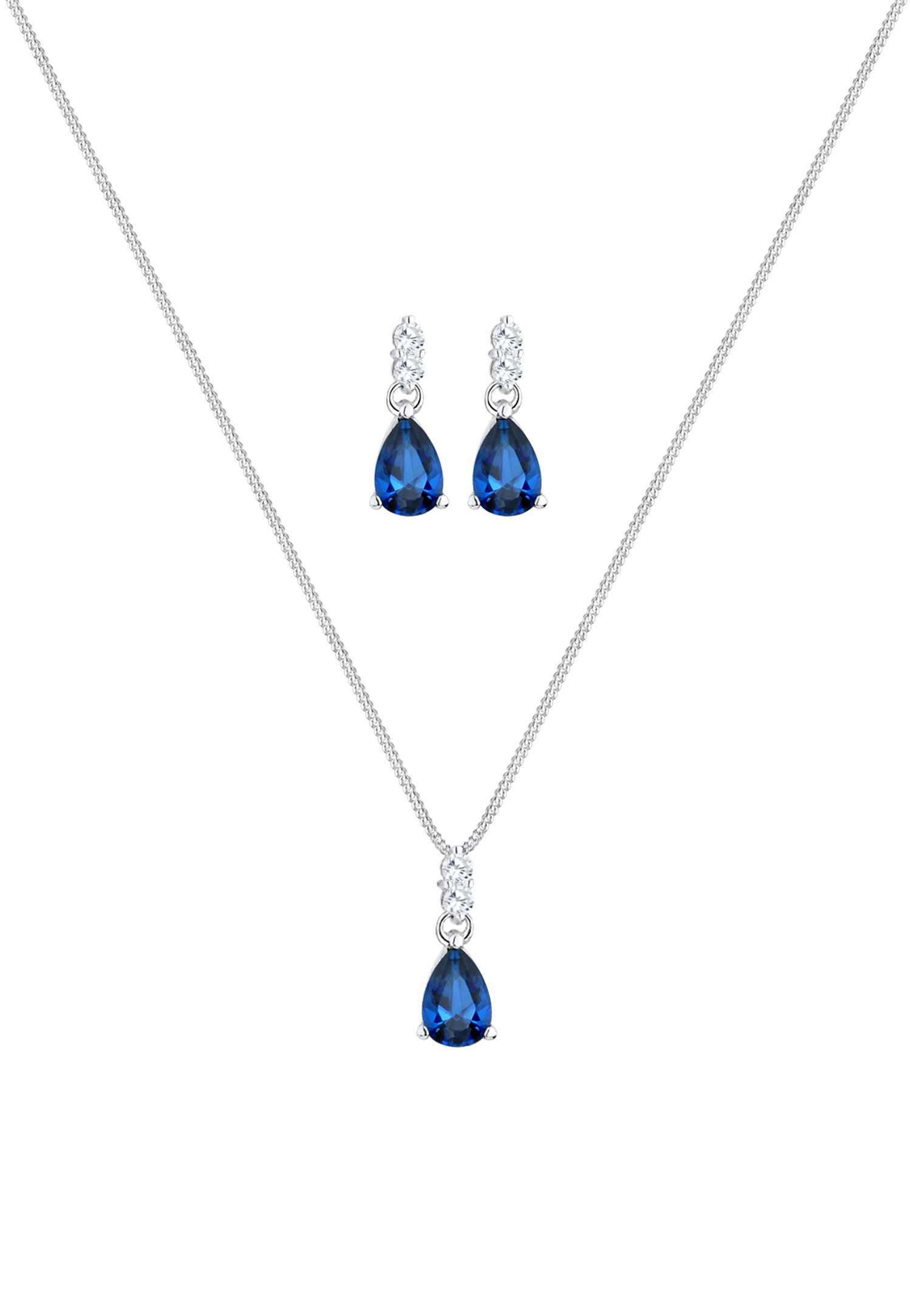 Set di orecchini pendenti da donna Elli PREMIUM, con zaffiro sintetico e zircone in argento sterling 925.