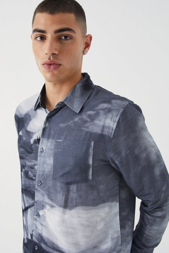 Langärmliges Viskose-Hemd mit floralem Print