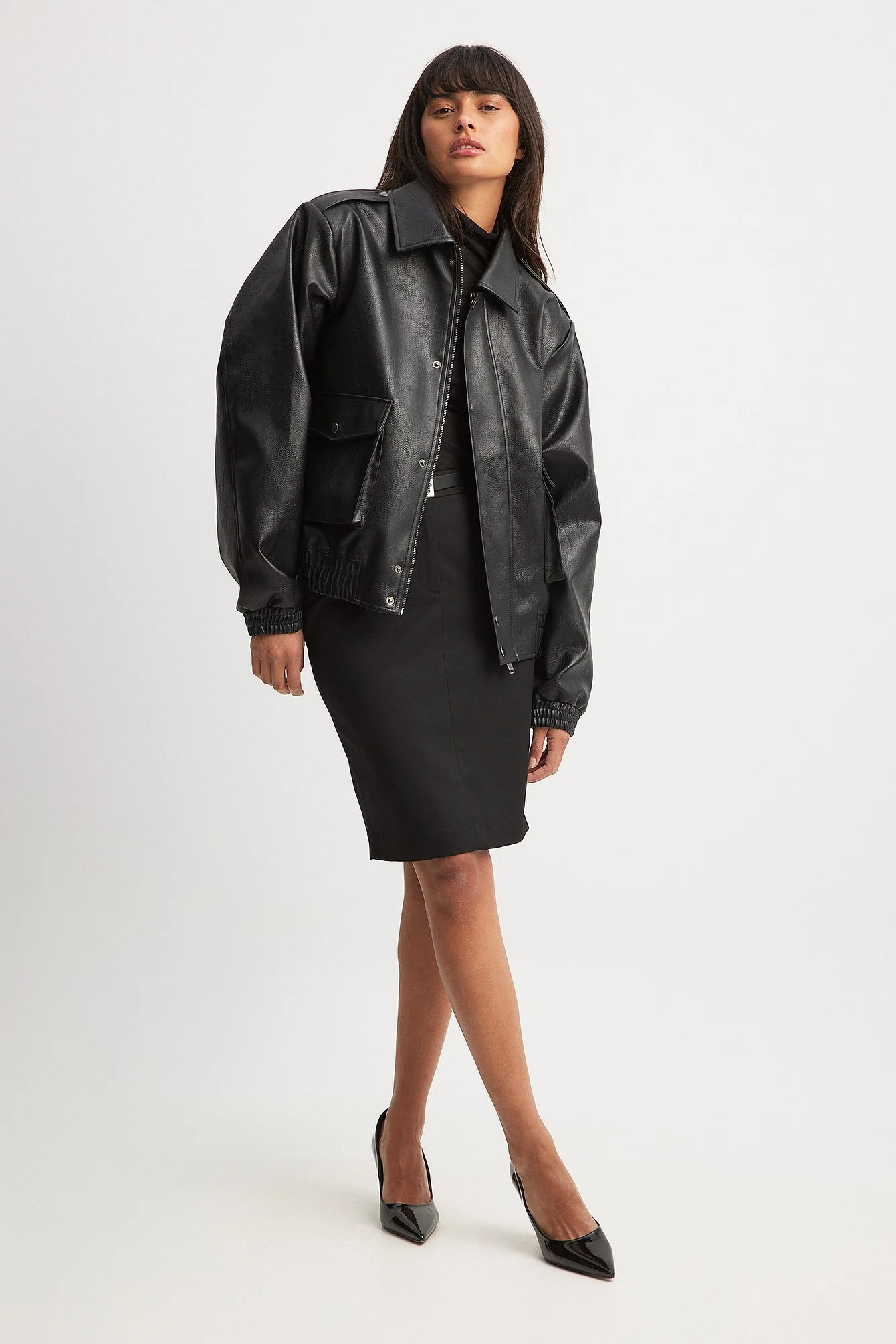 Oversized-Jacke aus PU mit Taschendetail