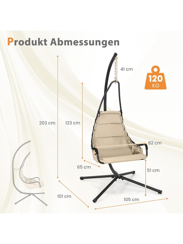 COSTWAY Hängesessel mit Gestell in Beige günstig kaufen onesize