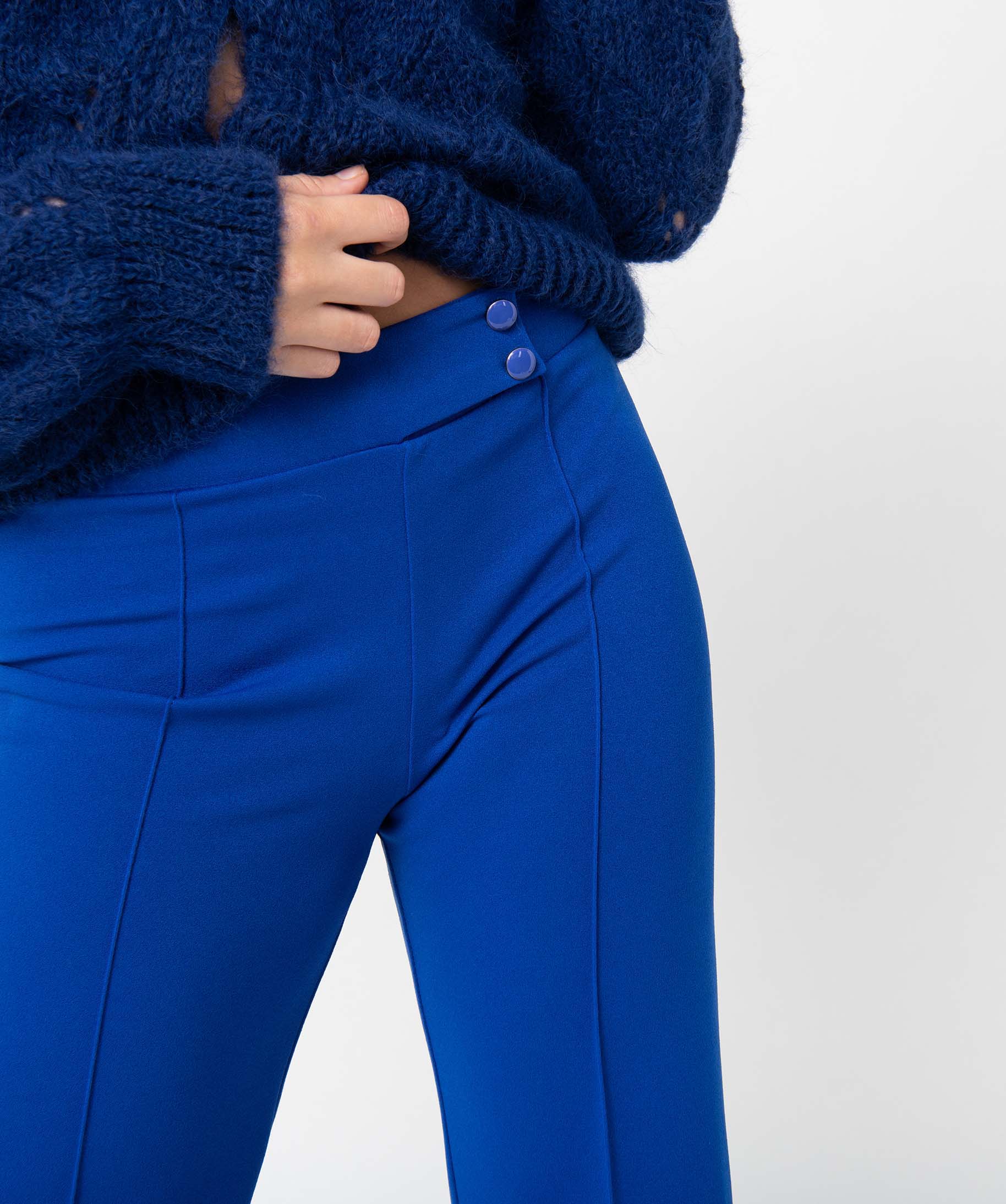 Pantalon femme en toile coupe large bleu | GEMO