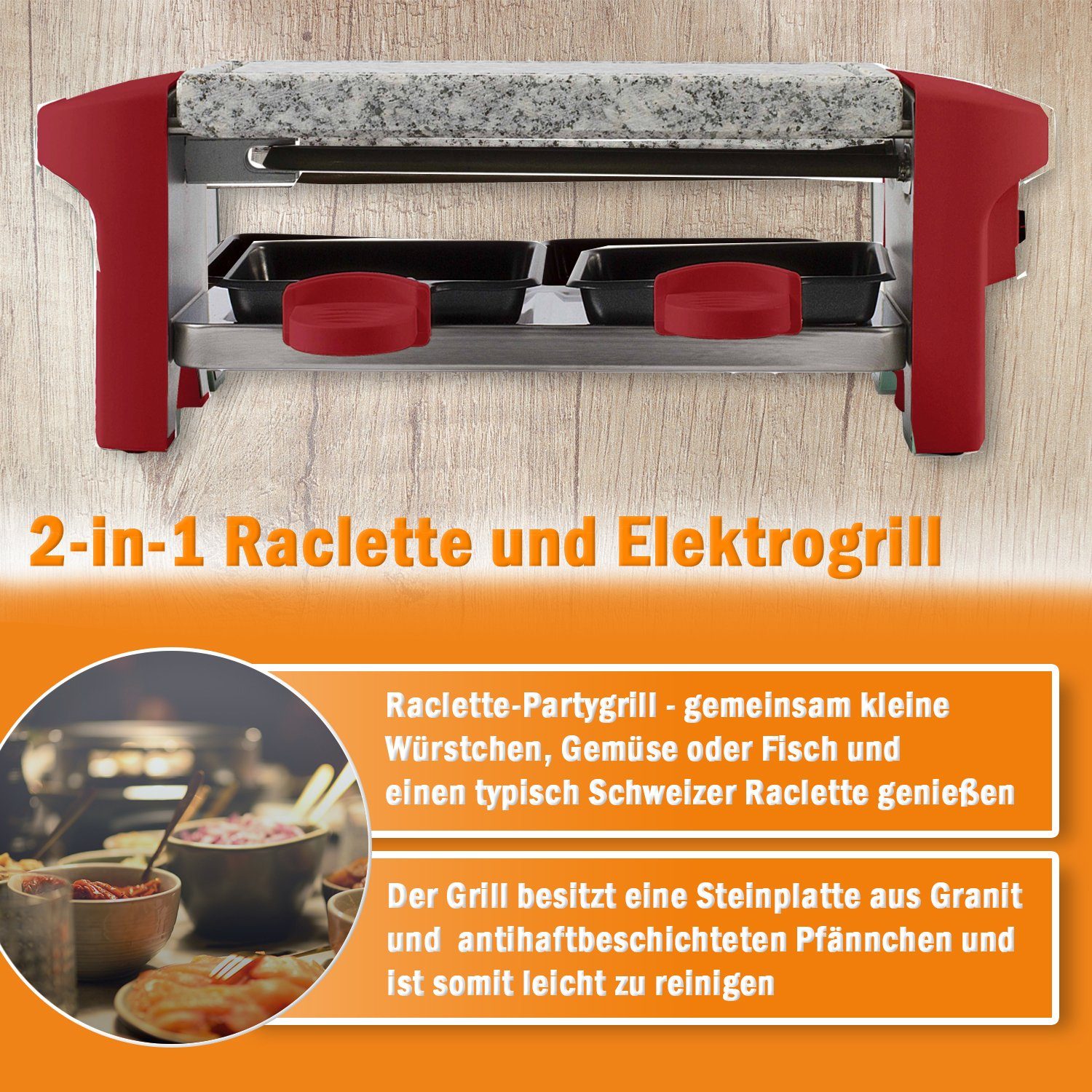 LIVOO Raclette LIVOO Raclette Grill für 2 Personen Granitplatte Raclettegrill, 2 Raclettepfännchen, 350,00 W, 2 Raclettepfännchen, Anti-Rutsch-Füße, Granitplatte, Ein-/ Ausschalter
