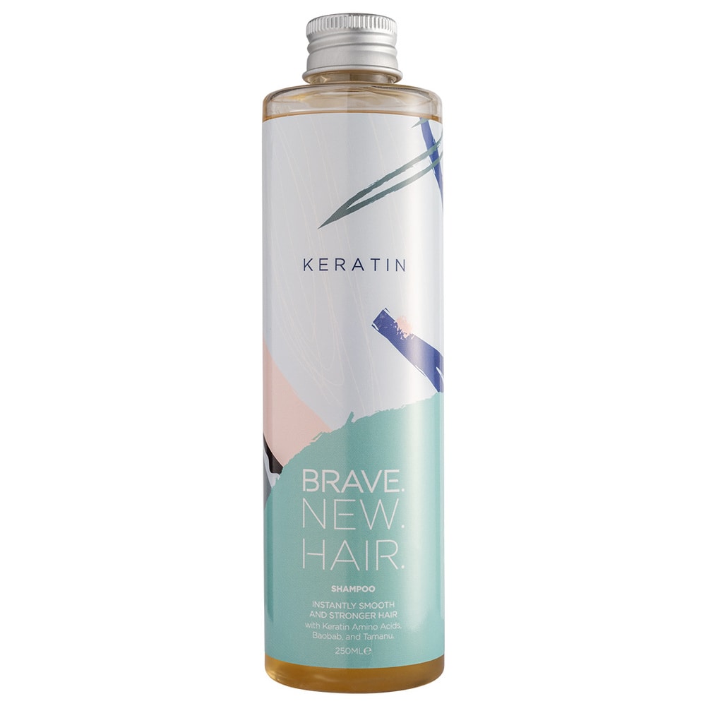 brave new hair Keratin Shampooing pour cheveux lisses et plus résistants instantanément.