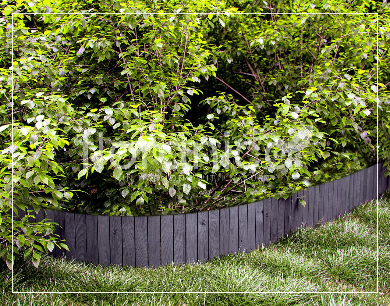 Pemicont Floranica Rollborder II Flexibler Holzzaun 203cm Höhe: 10cm Anthrazit Imprägniert Kiefernholz Beeteinfassung Rasenkante Palisade Umzäunung für Obstgärten Beete Wege