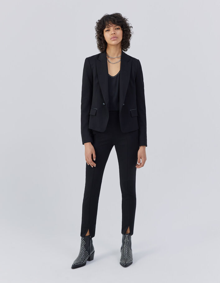 Veste tailleur en twill noir coupe ajustée femme