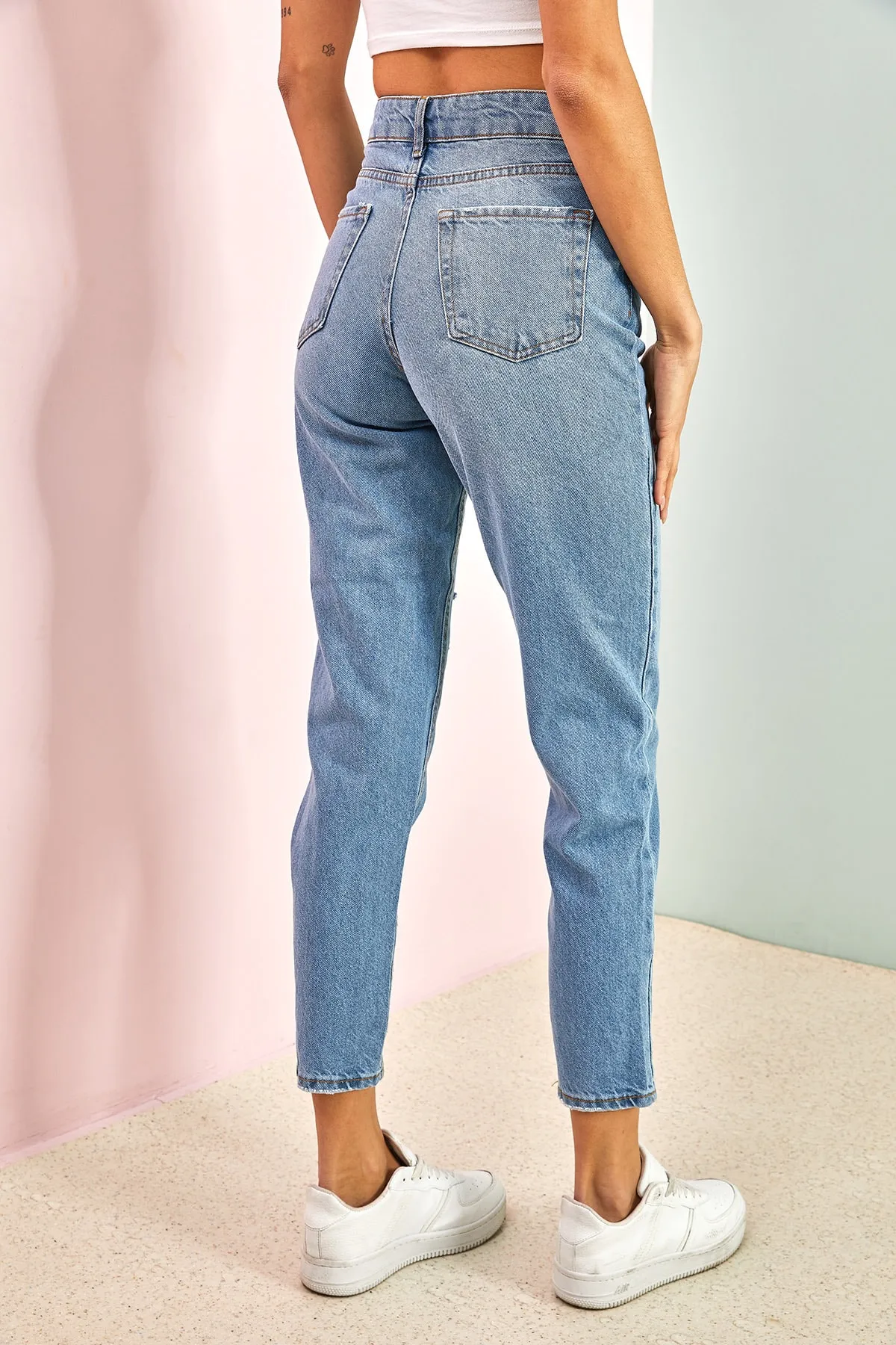 Bianco Lucci  Gemusterte Jeanshose mit Knieschlitz für Damen