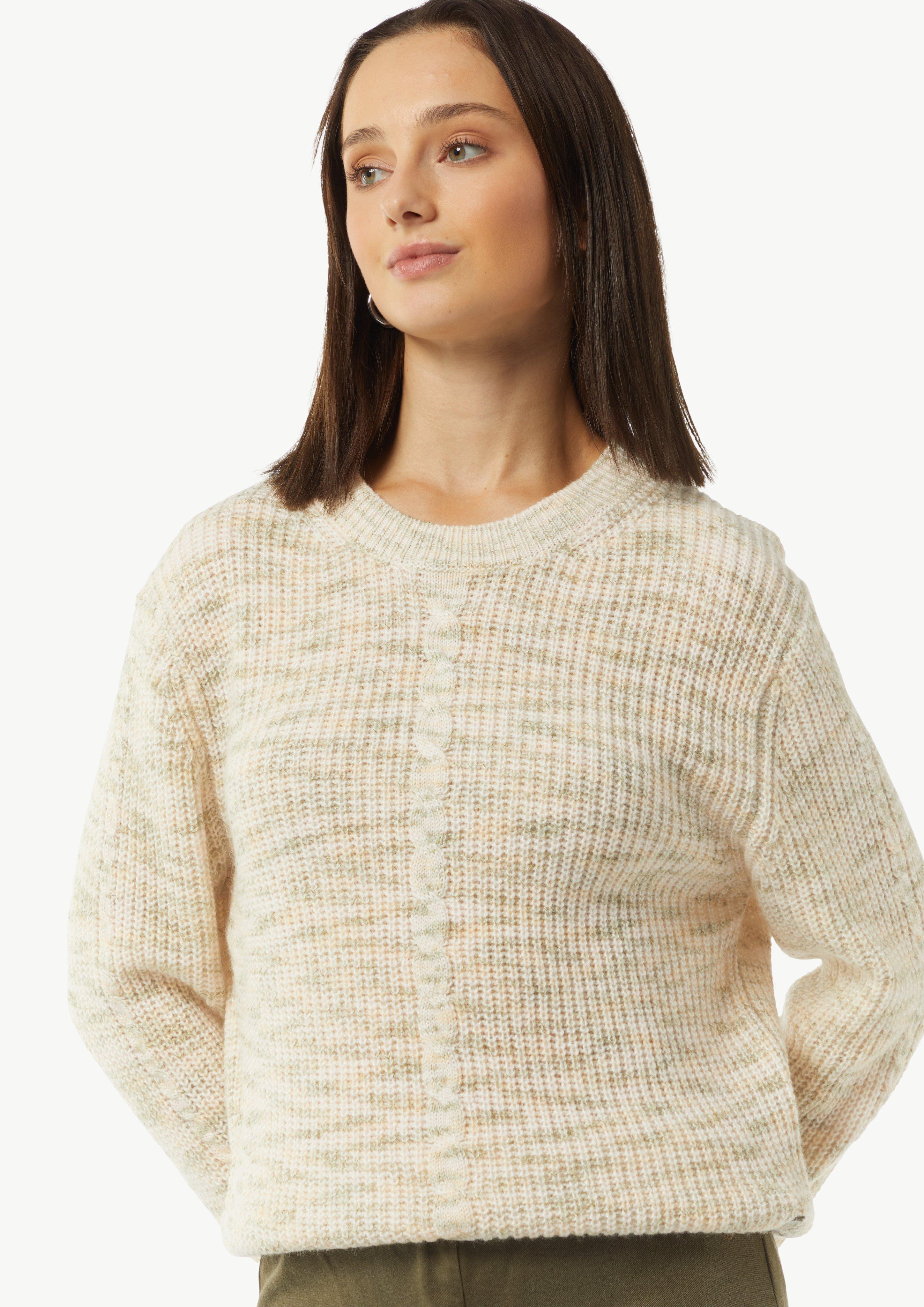 Strickpullover aus Wollmix mit Zopfmuster-Detail - weiß