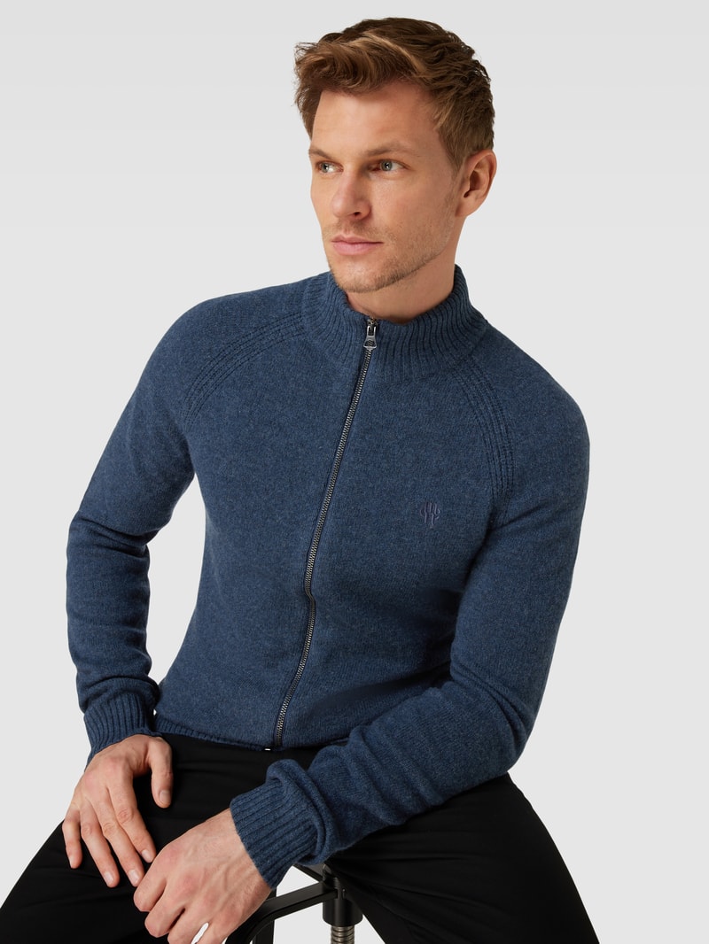 Strickjacke mit Label-Stitching Modell 'GEORG' in marineblau meliert