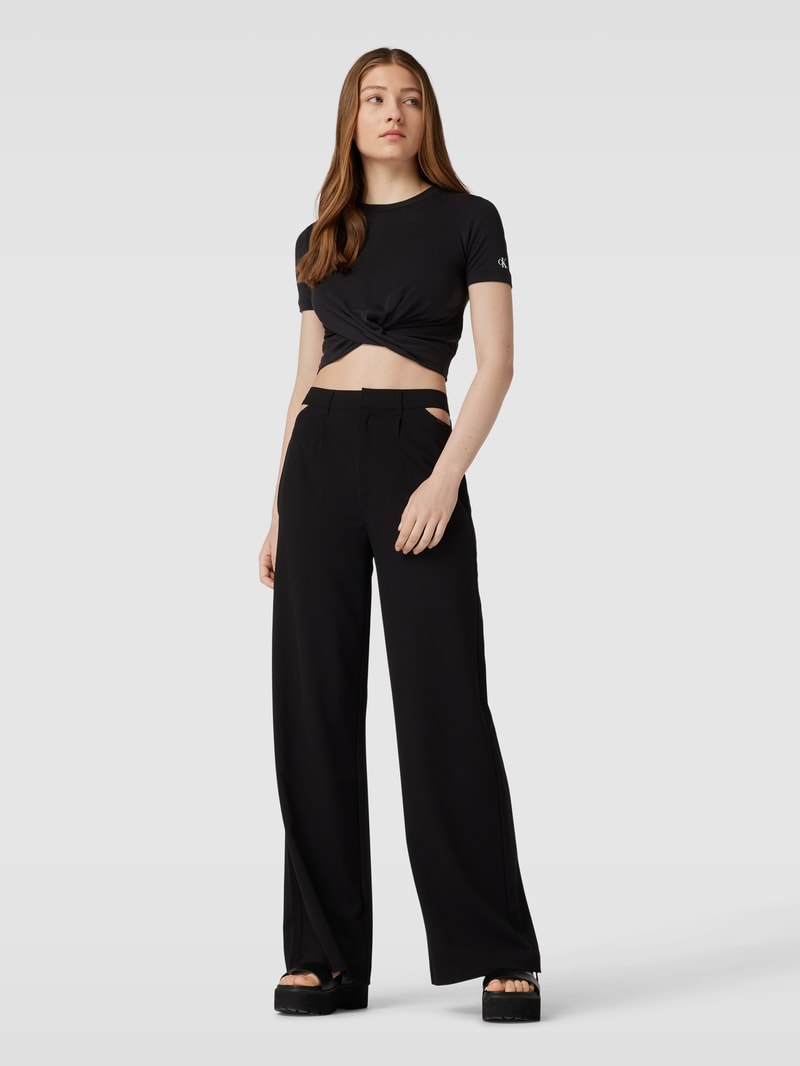 Cropped T-Shirt mit Label-Stitching in black