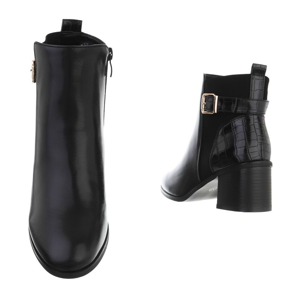 Ital-Design Damen Elegant Stiefelette Blockabsatz Flache Stiefeletten in Schwarz