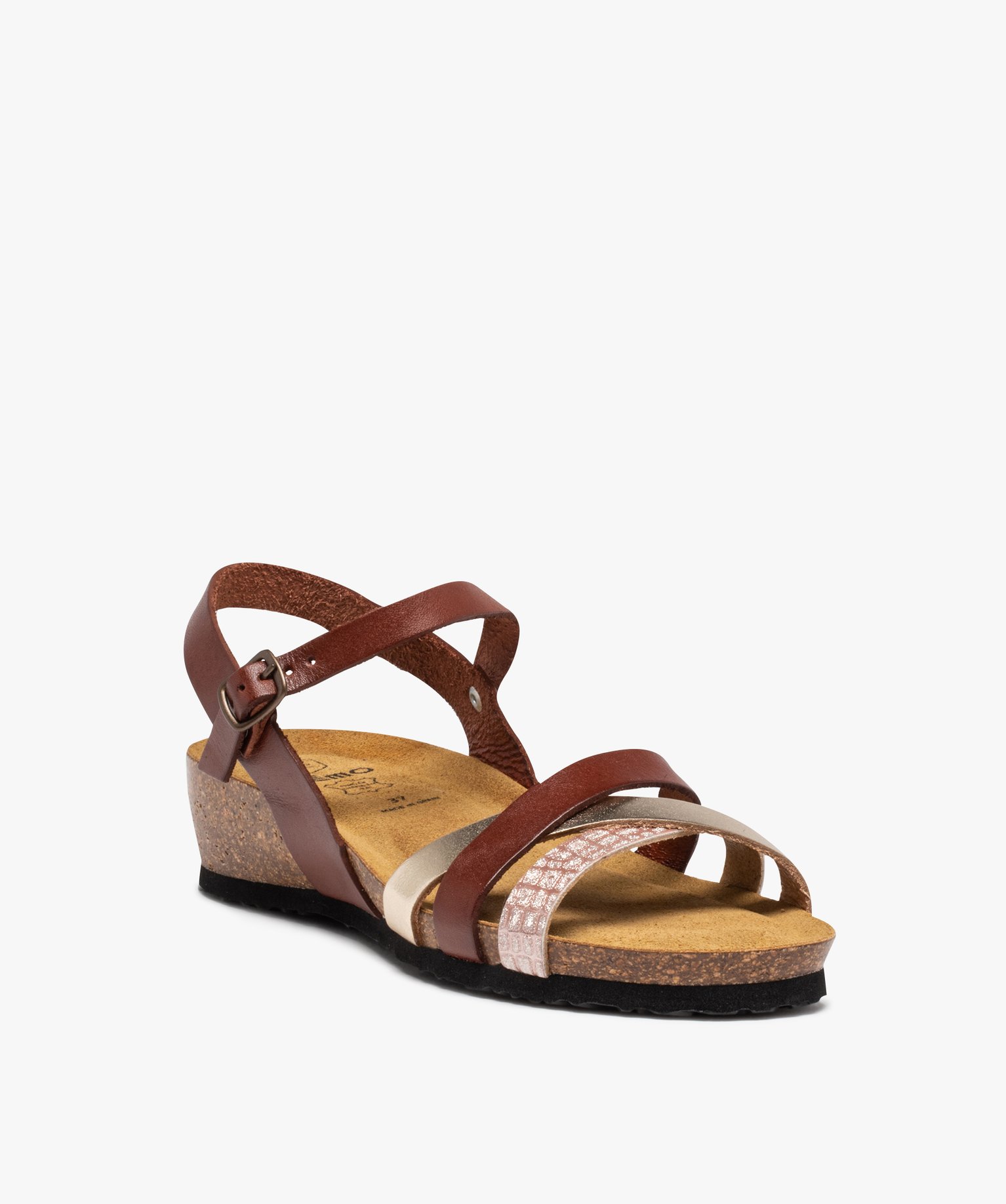 Sandales femme compensées dessus cuir marron | GEMO