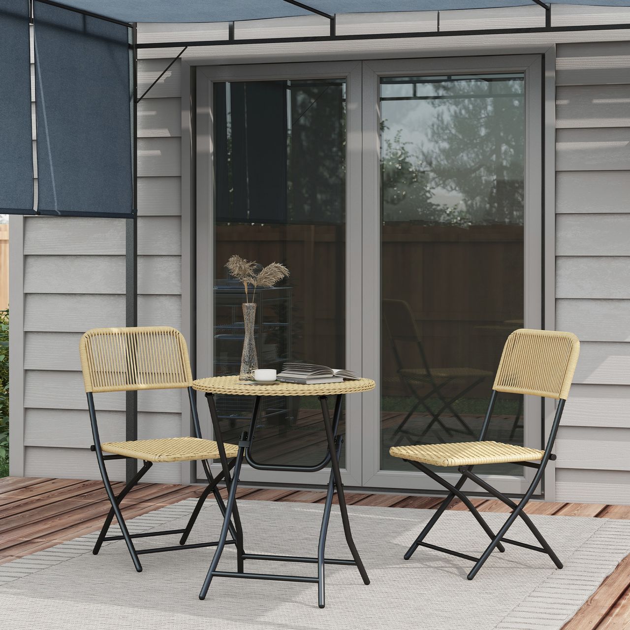 Outsunny Bistro-Set Rattanoptik 2 Stühle Beistelltisch Balkon-Sitzgarnitur Gelb