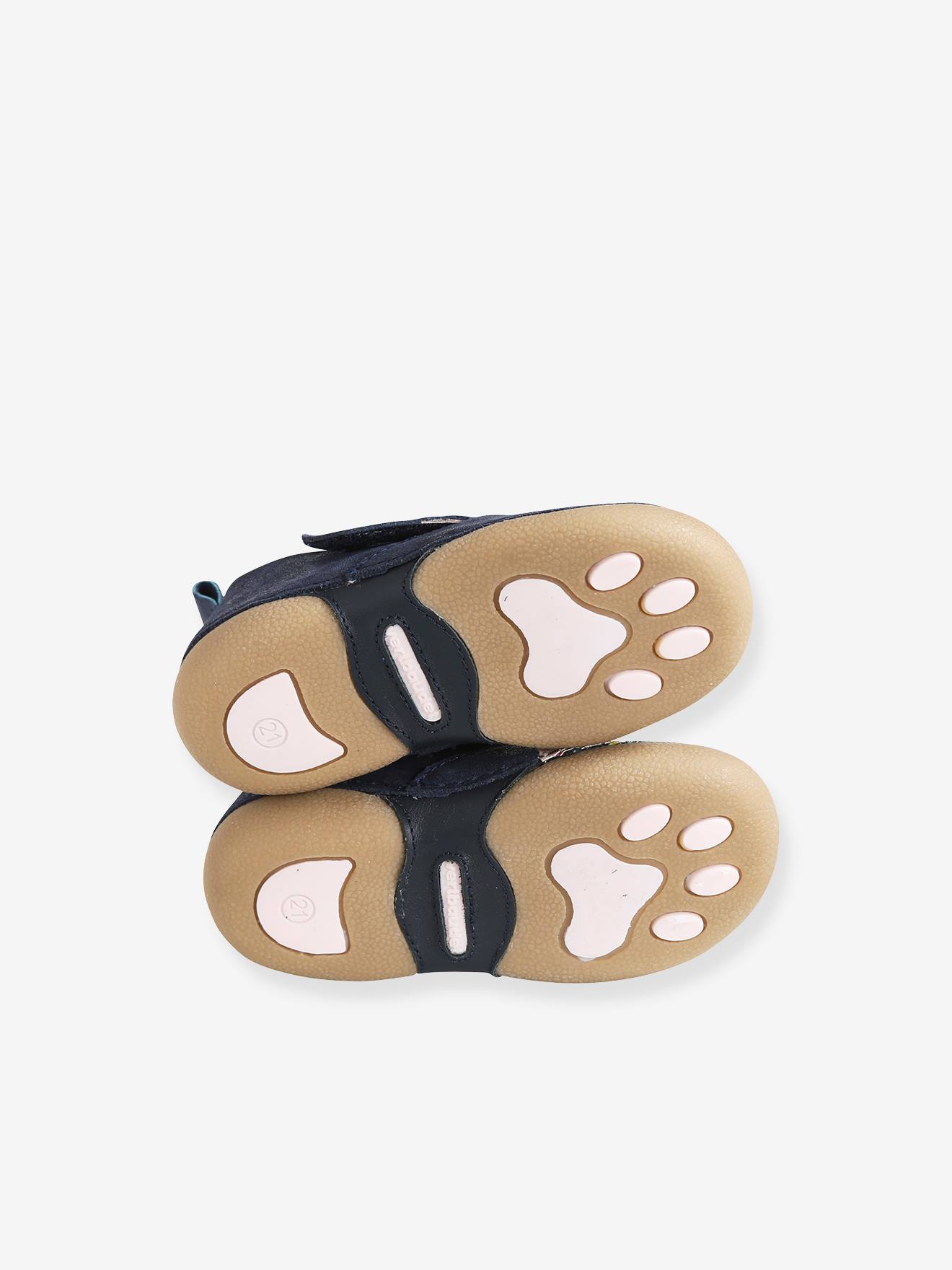 Chaussons bébé fille en cuir souple bleu marine