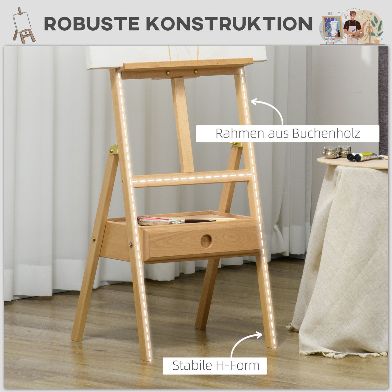 Vinsetto Staffelei Standstaffelei Klappbare Holzstaffelei für Leinwände bis 92cm
