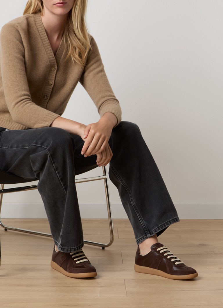 Zapatillas Maison Margiela Replică din piele cu șnur și detalii din piele verde pe față