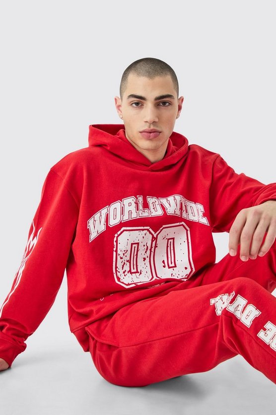 Kastiger Oversize Worldwide Trainingsanzug mit Kapuze
