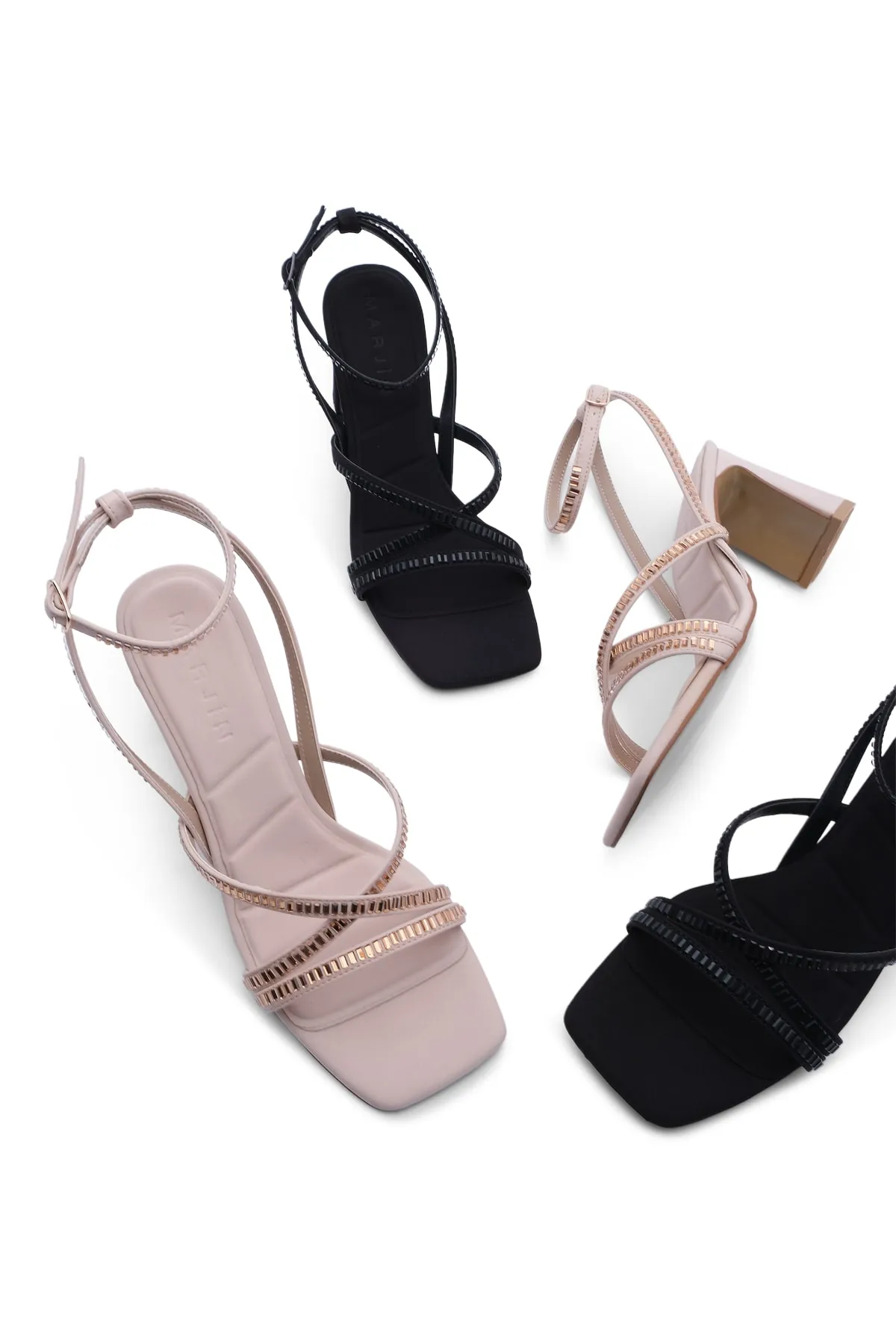 Marjin  Damen-Abendkleid-Sandalen mit Absatz und stumpfer Spitze und Knöchelriemen, Gınles, schwarz