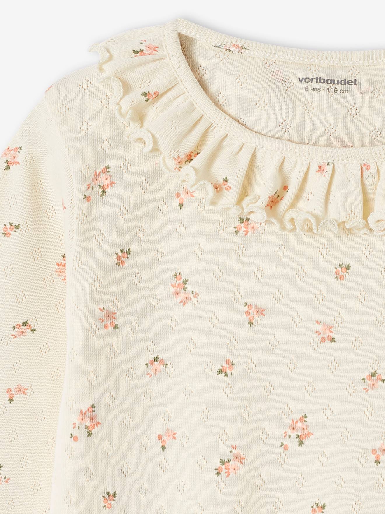 Pyjama fille en maille ajourée avec imprimé fleuri écru