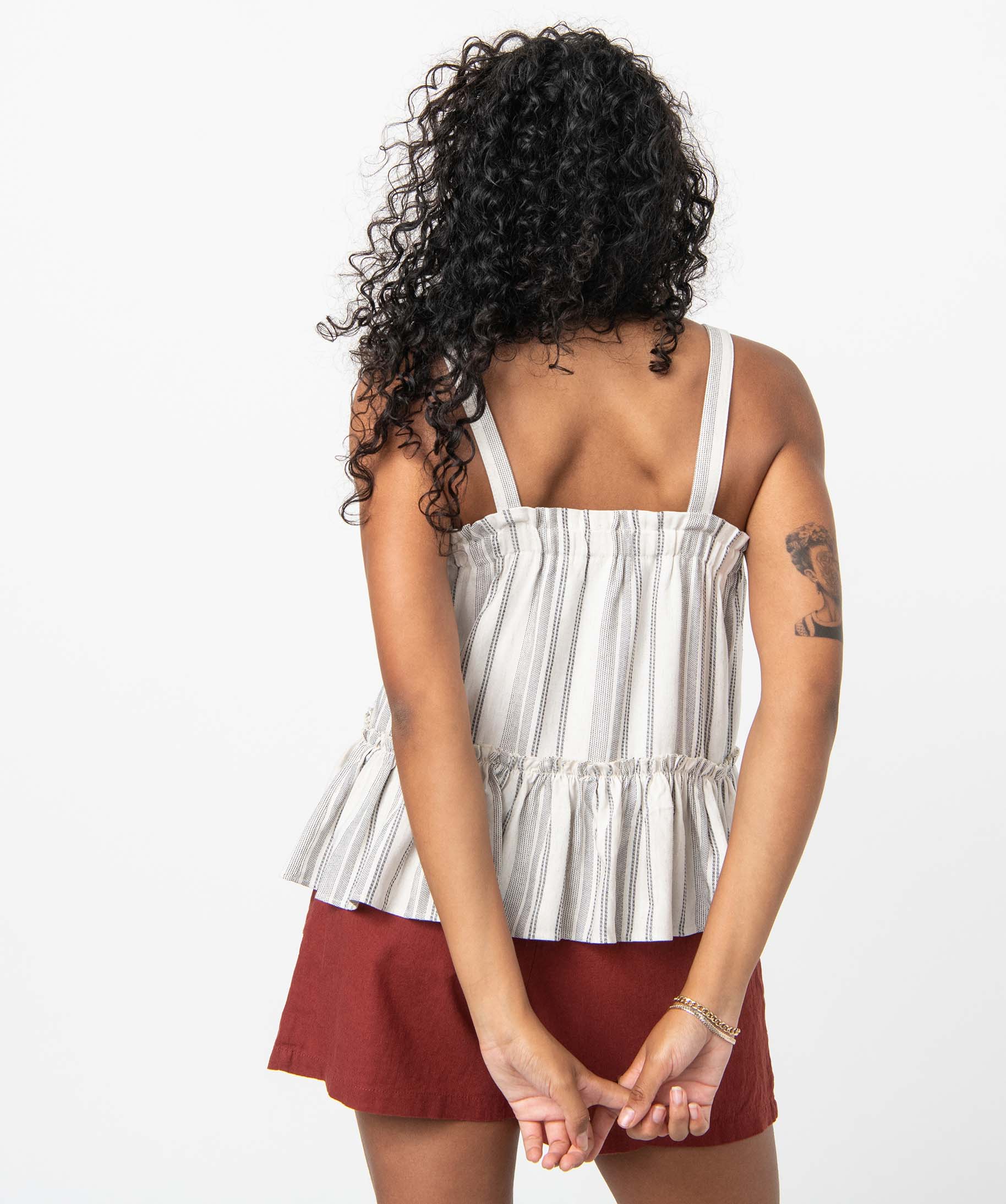 Blouse femme rayée à bretelles et basque raye | GEMO