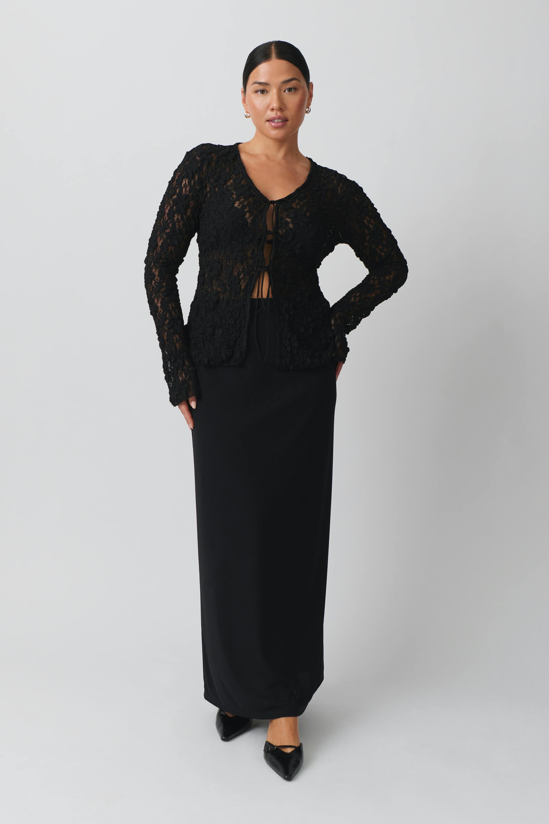 Lace tie front top