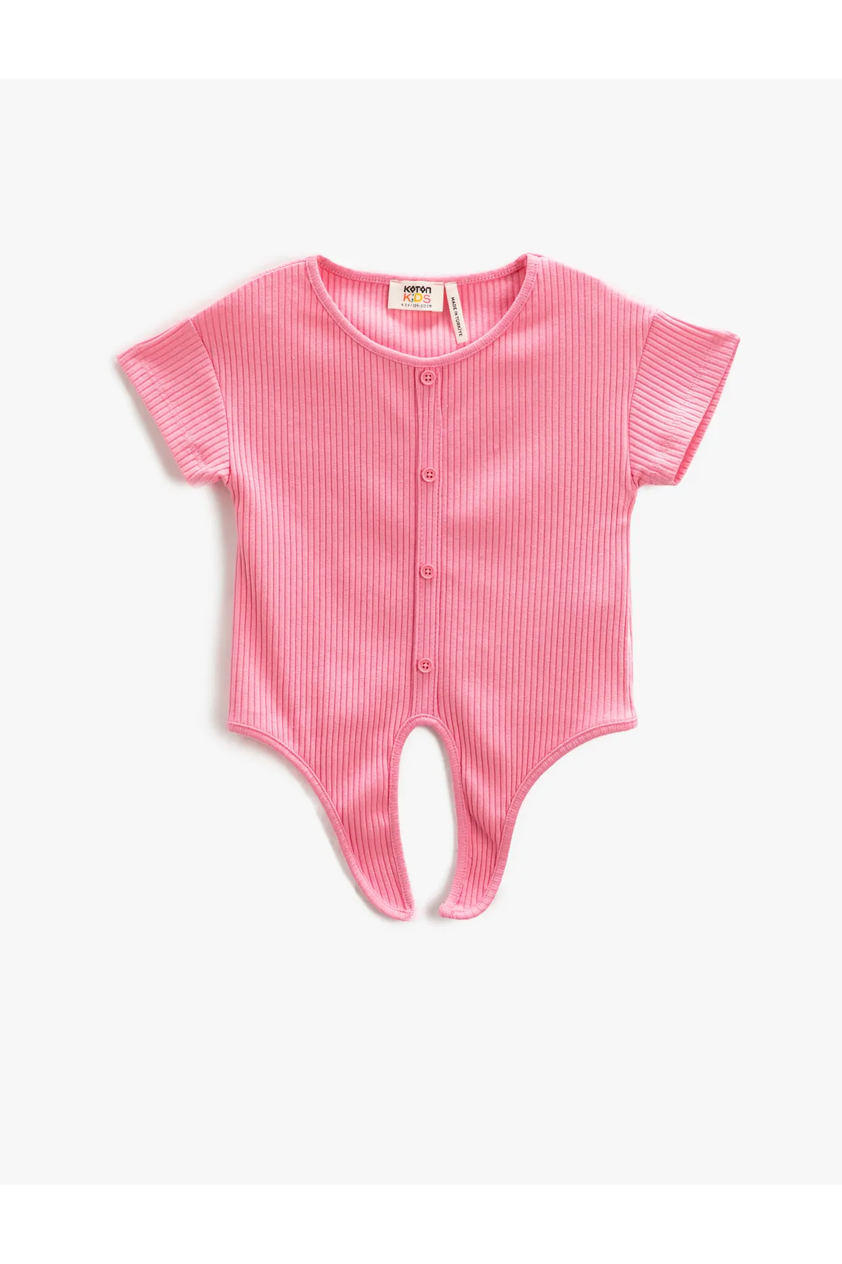 Koton  Basic Crop T-Shirt mit gebundener Taille, gerippten Knöpfen und kurzen Ärmeln