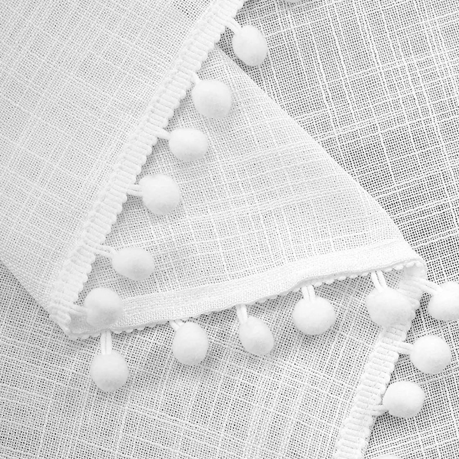 Schiebegardine Boho Vorhänge Stabtaschenvorhang,Bistrogardine,Weiß,Cream,Transparent, BTTO, Retro Vorhänge 2er Set, Polyester, mit Ball Pompom / Quasten
