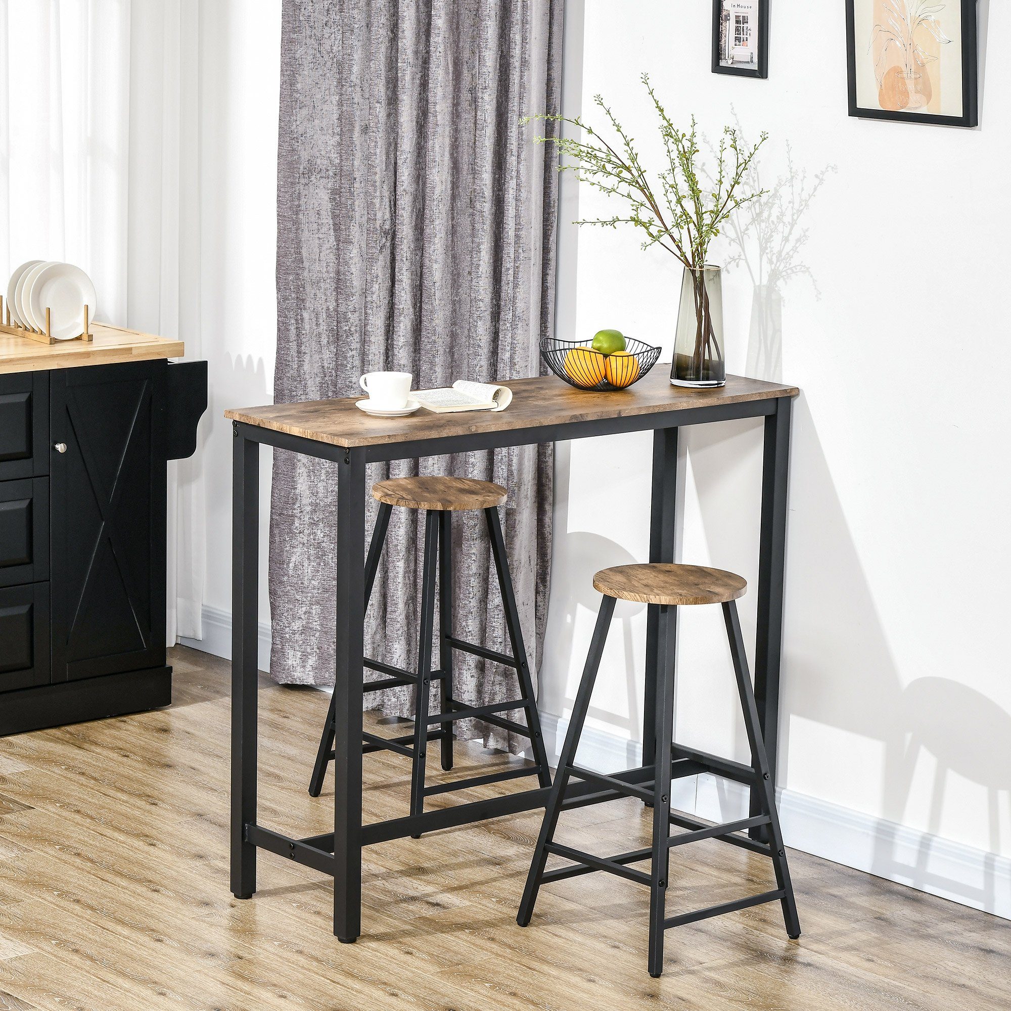 HOMCOM Bargruppe mit Hockern Industrie Design Holzwerkstoff