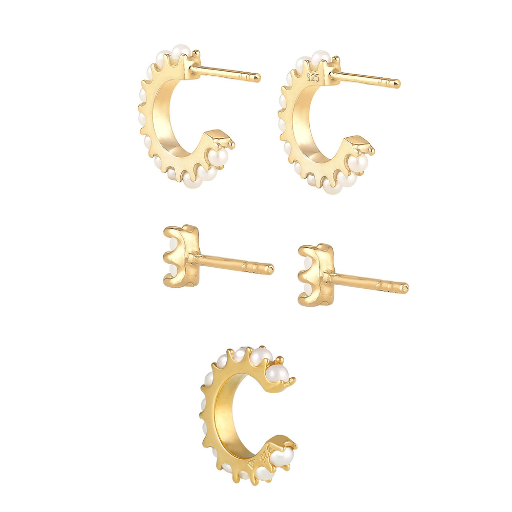 Elli Elli Boucles d'Oreilles Créoles Earcuff avec des perles synthétiques Boucles d'Or Boucles d'oreilles
