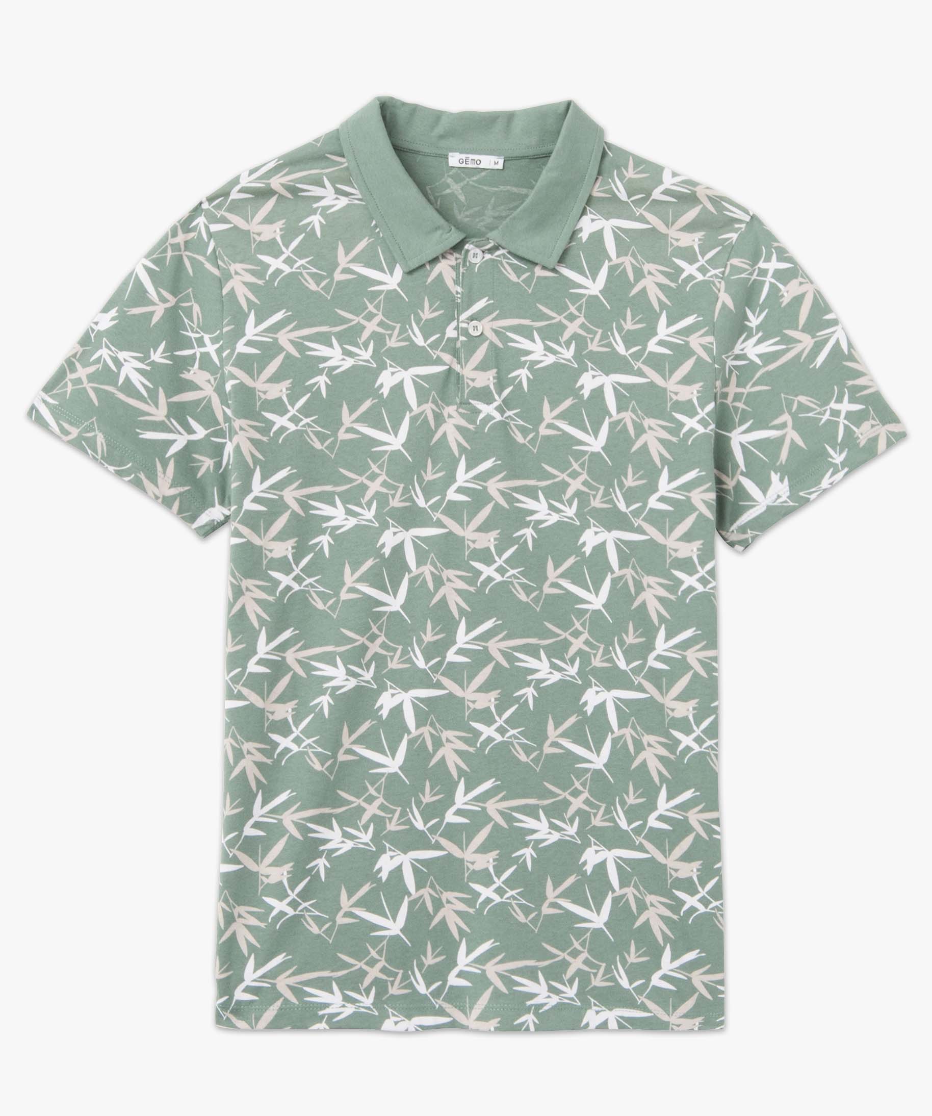 Polo homme à manches courtes avec motif feuillage vert | GEMO