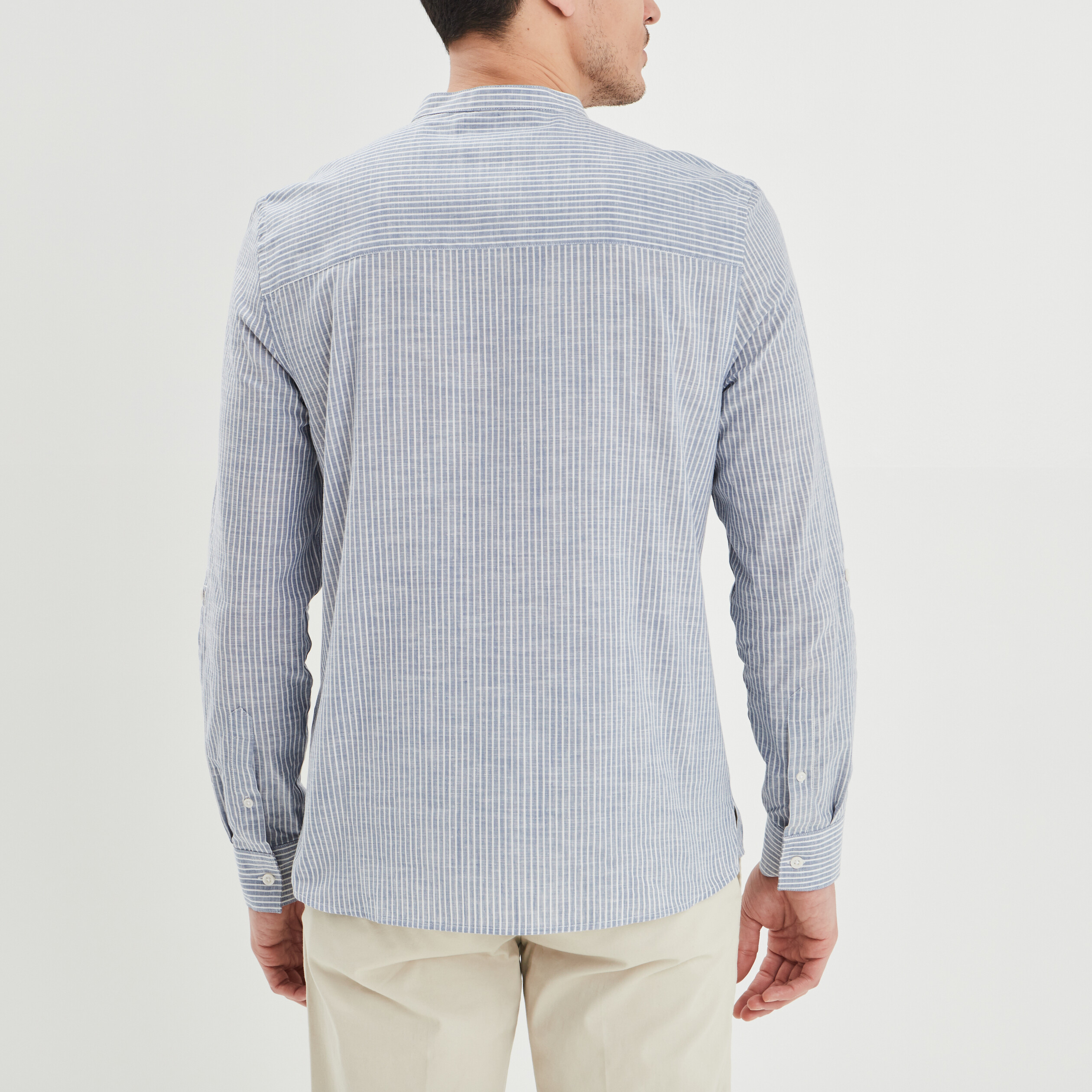 Chemise manches longues col mao coton gris clair homme | La Halle