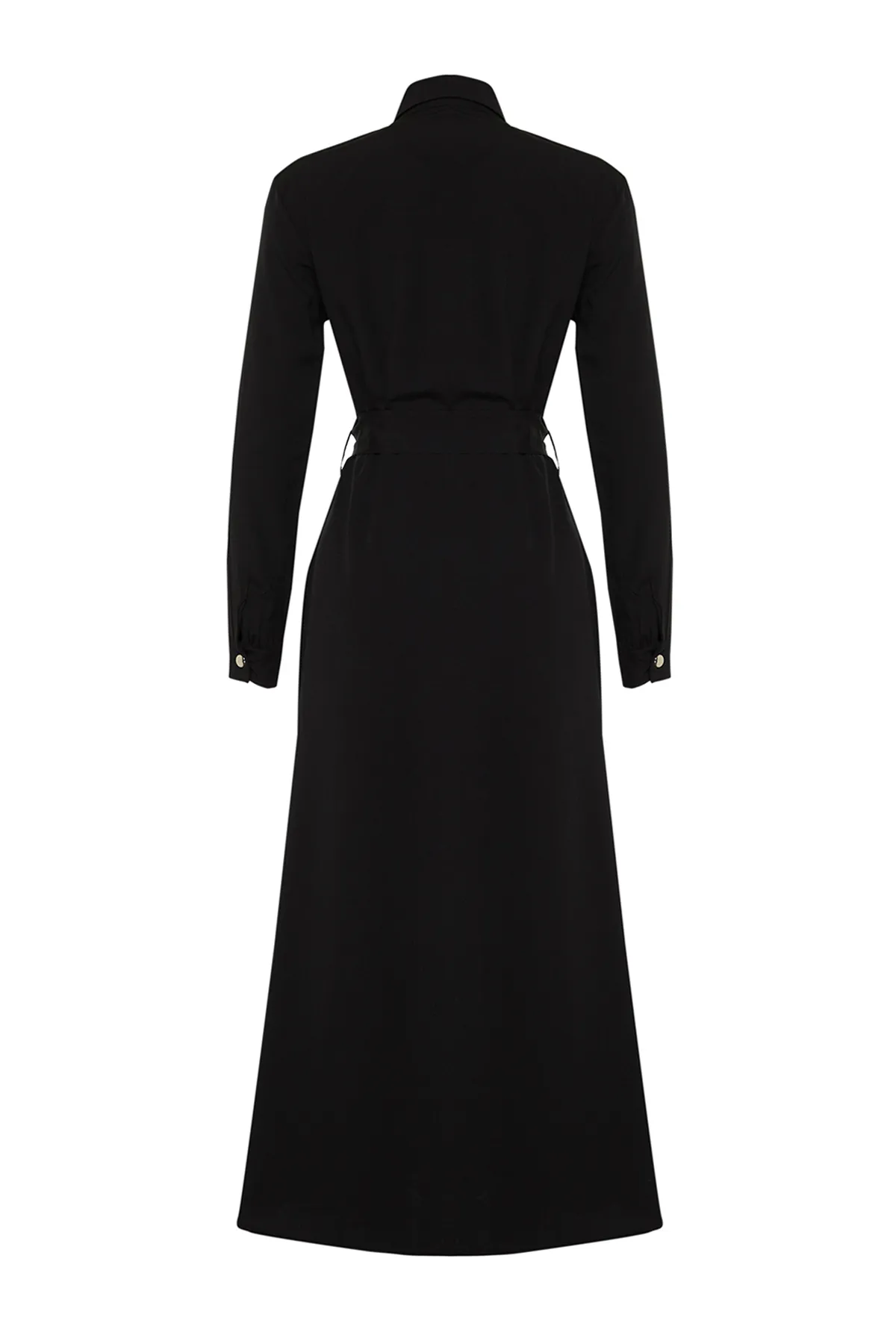 Trendyol Modest  Schwarzes, gewebtes Hemdblusenkleid mit goldenen Knöpfen TCTSS24EB00132