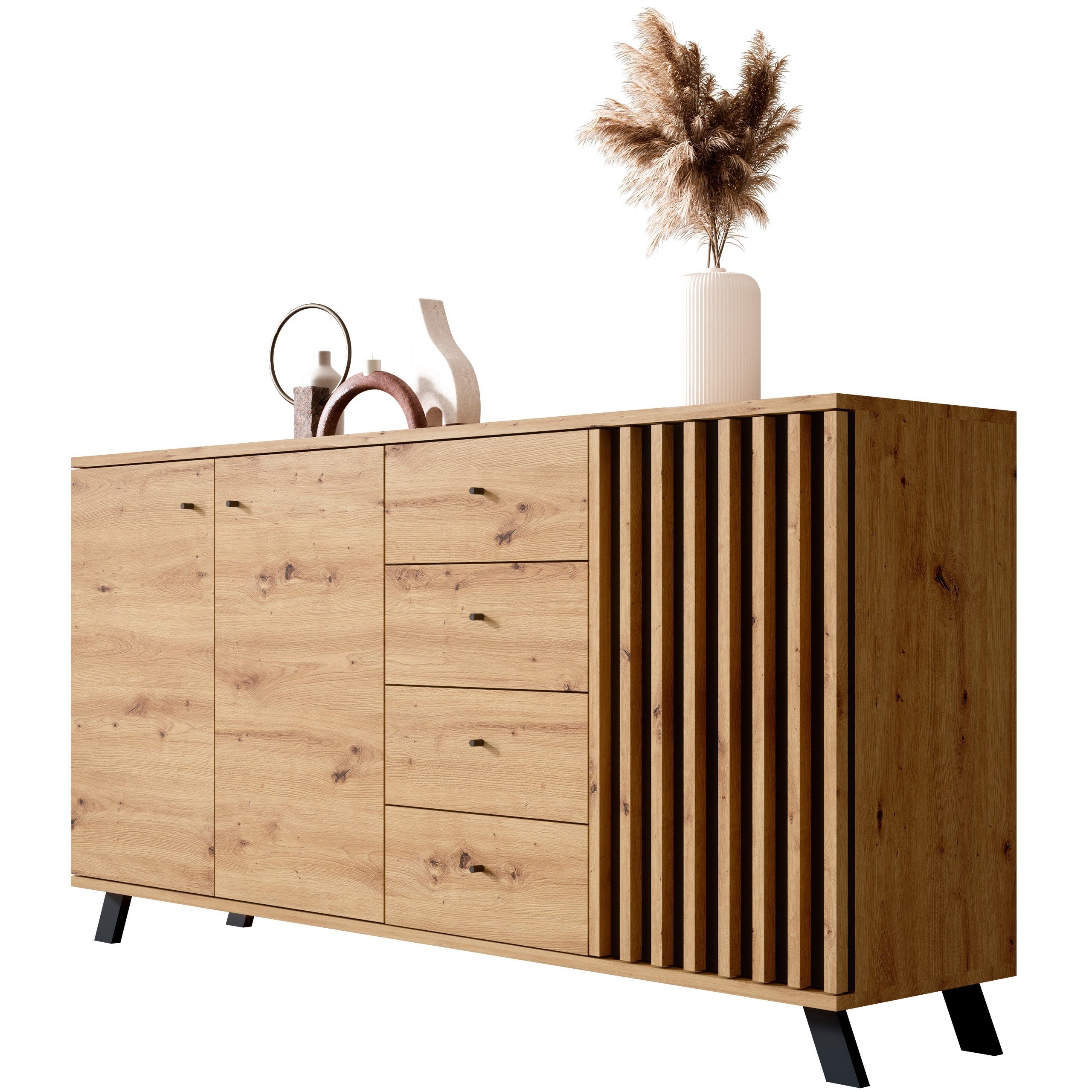 Newroom Sideboard Barea, Wildeiche Sideboard Modern Wandpaneel Vintage Highboard Anrichte
