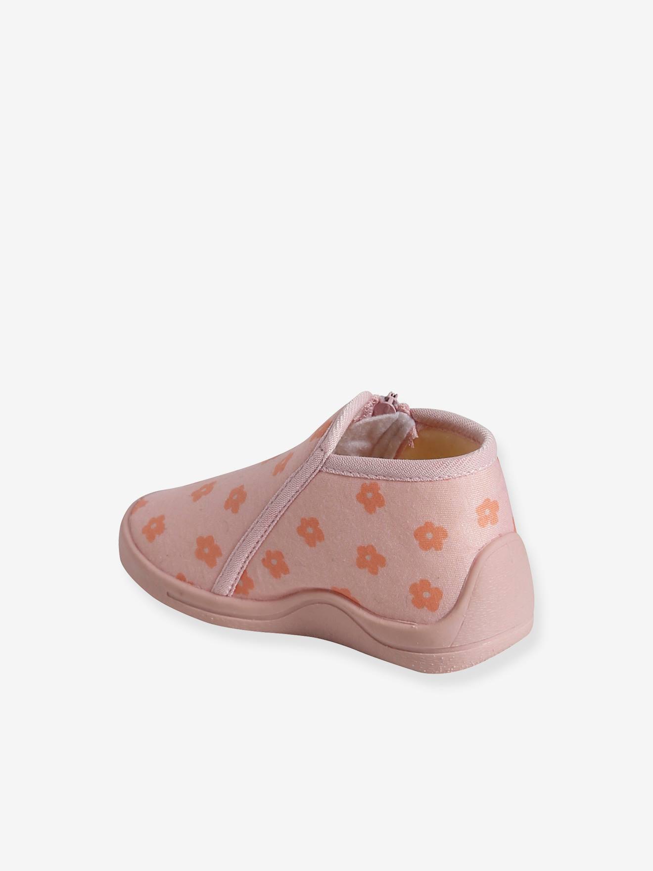 Vertbaudet Baby Stoff-Hausschuhe mit Reißverschluss - rosa bedruckt