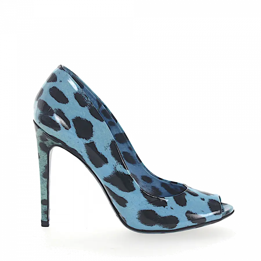 Dolce & Gabbana - Peeptoes Glattleder Leo Print blau schwarz - blau