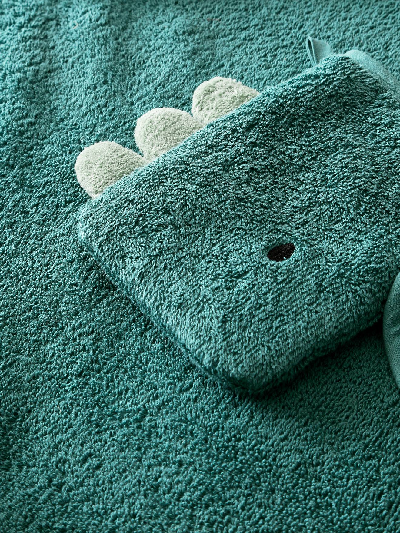 Vertbaudet Baby Kapuzenbadetuch & Waschhandschuh DRACHE - grün