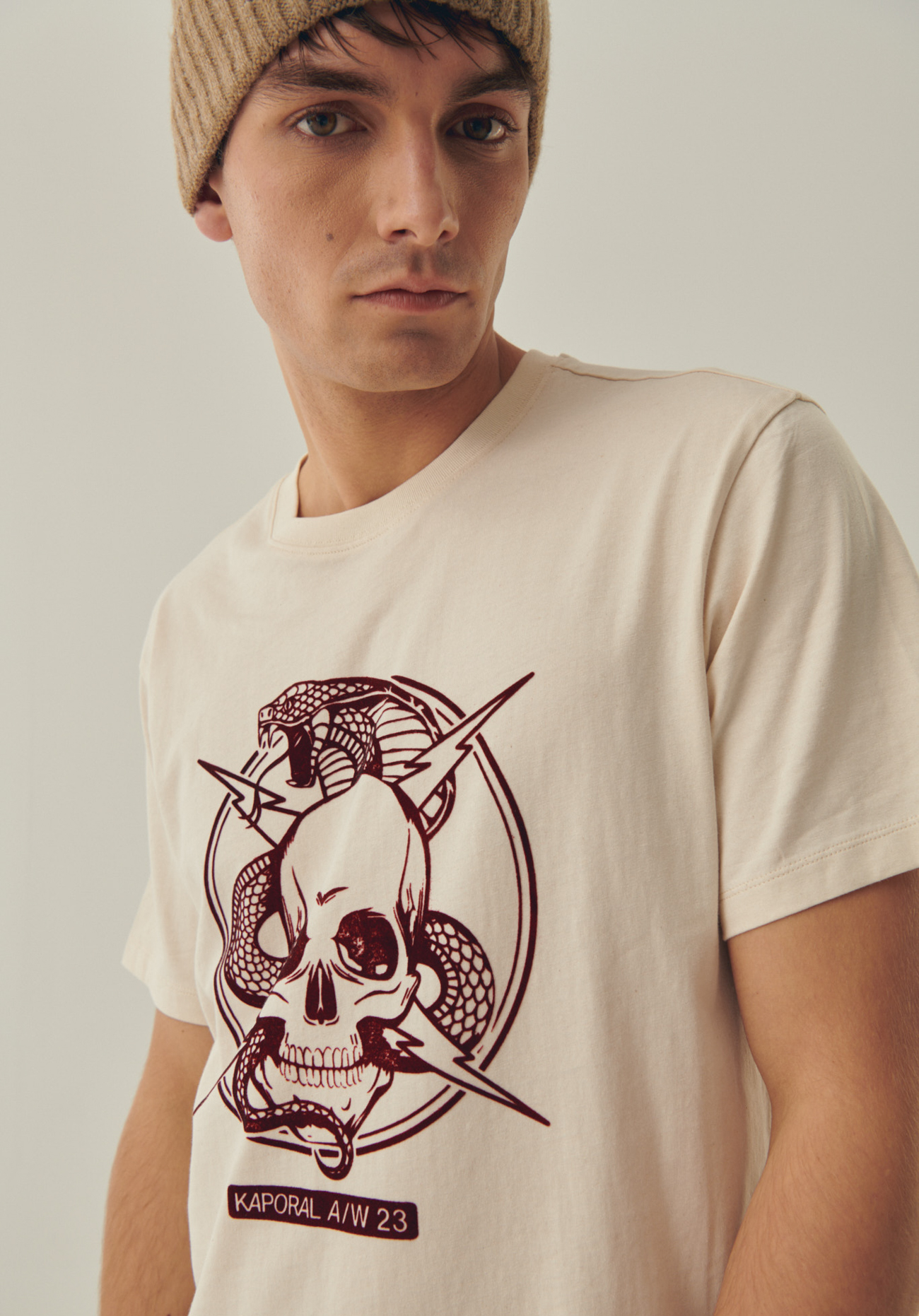 ROBIE  T-shirt beige homme 100% coton