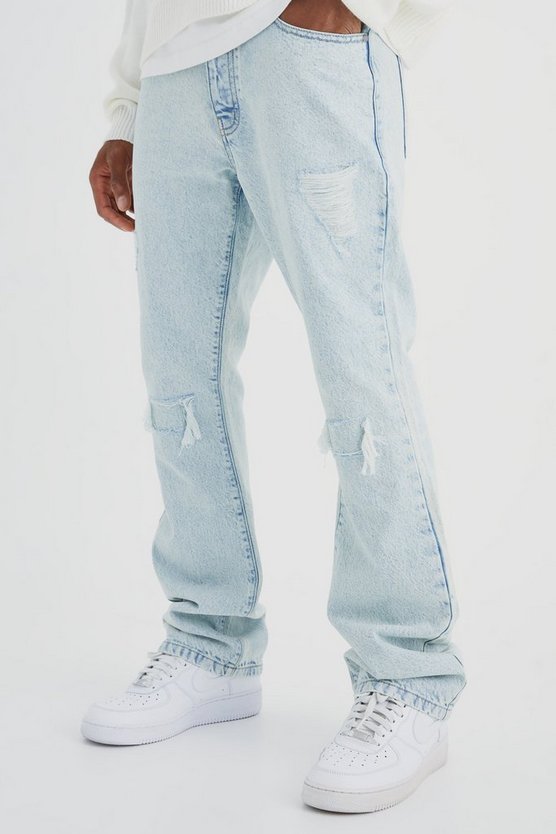 Slim-Fit Schlagjeans mit Rissen