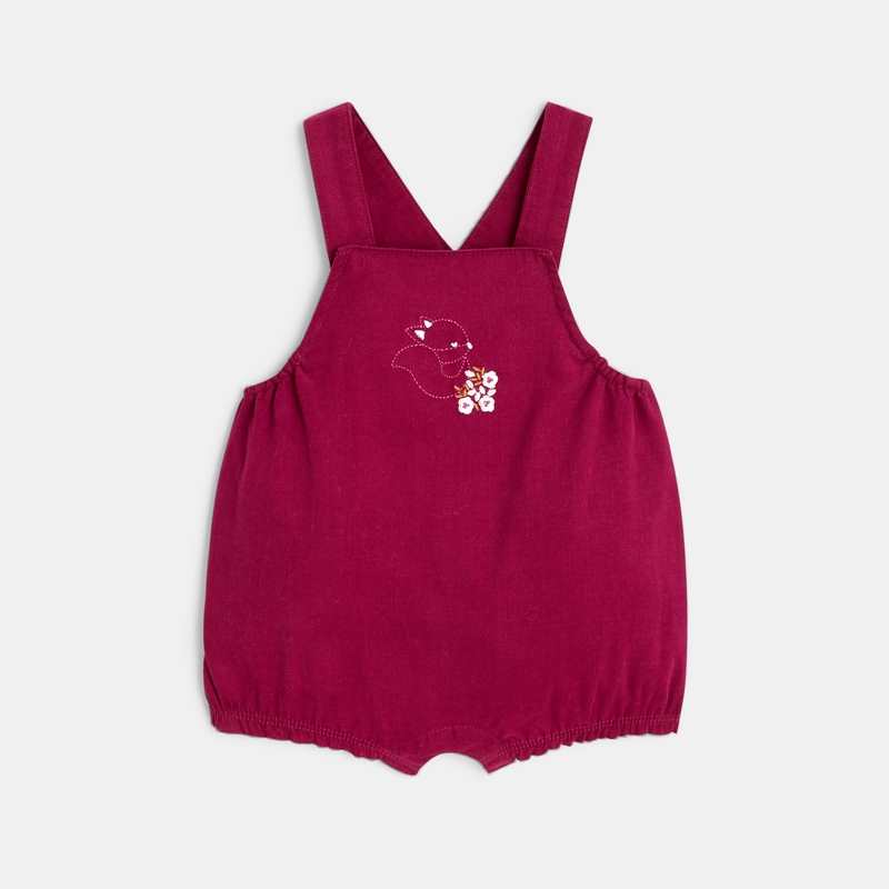 Salopette en velours et body petit col fleuri rose naissance