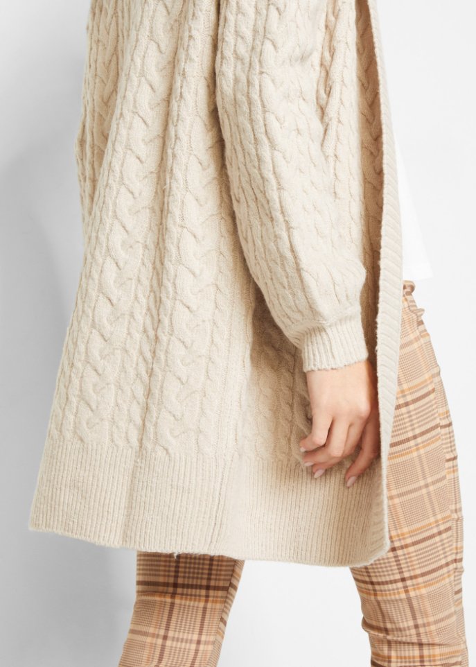 Strickjacke mit Zopfmuster und Kapuze
