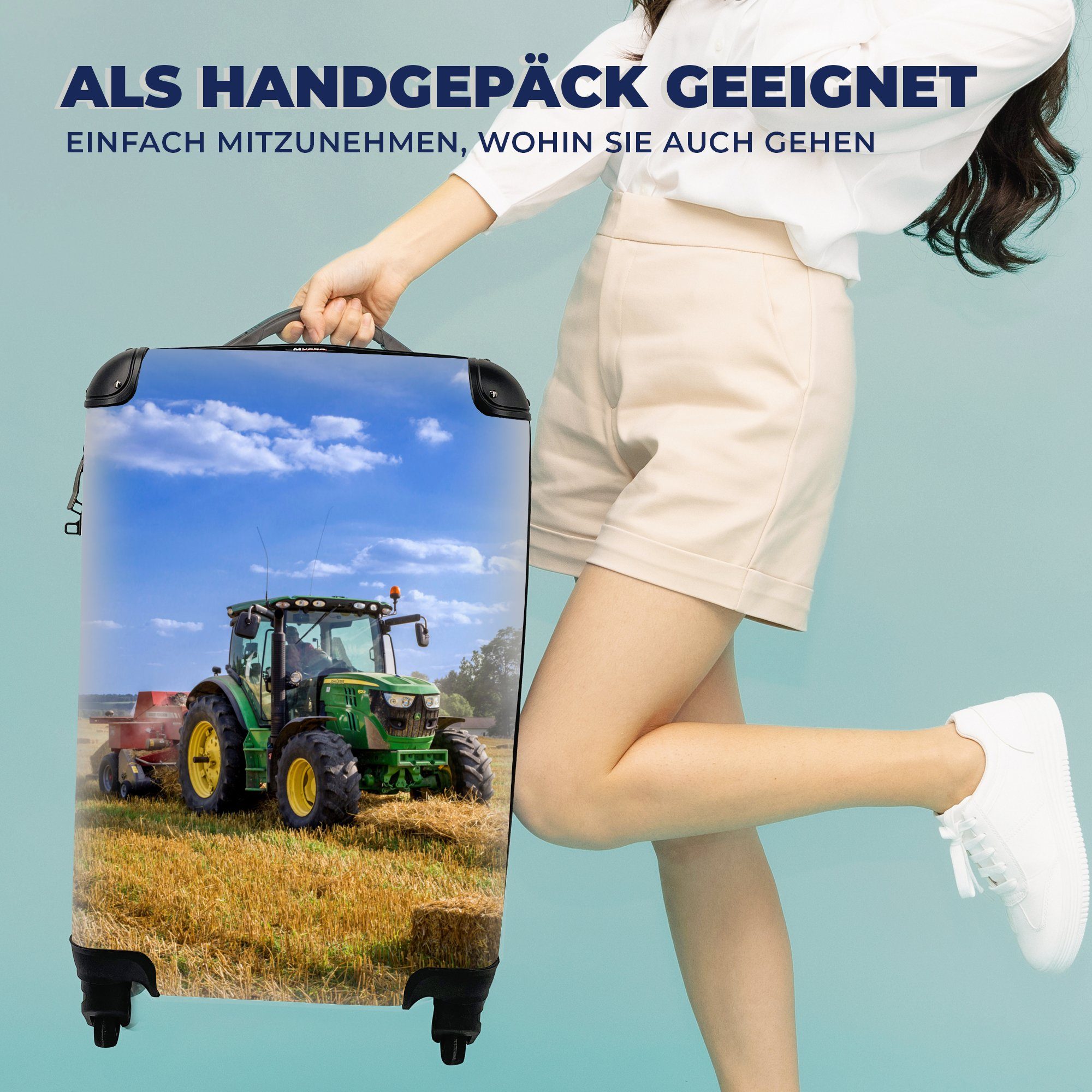MuchoWow Handgepäckkoffer Traktor - Bauernhof - Heu - Feld - Sonne - Landleben, 4 Rollen, Reisetasche mit rollen, Handgepäck für Ferien, Trolley, Reisekoffer