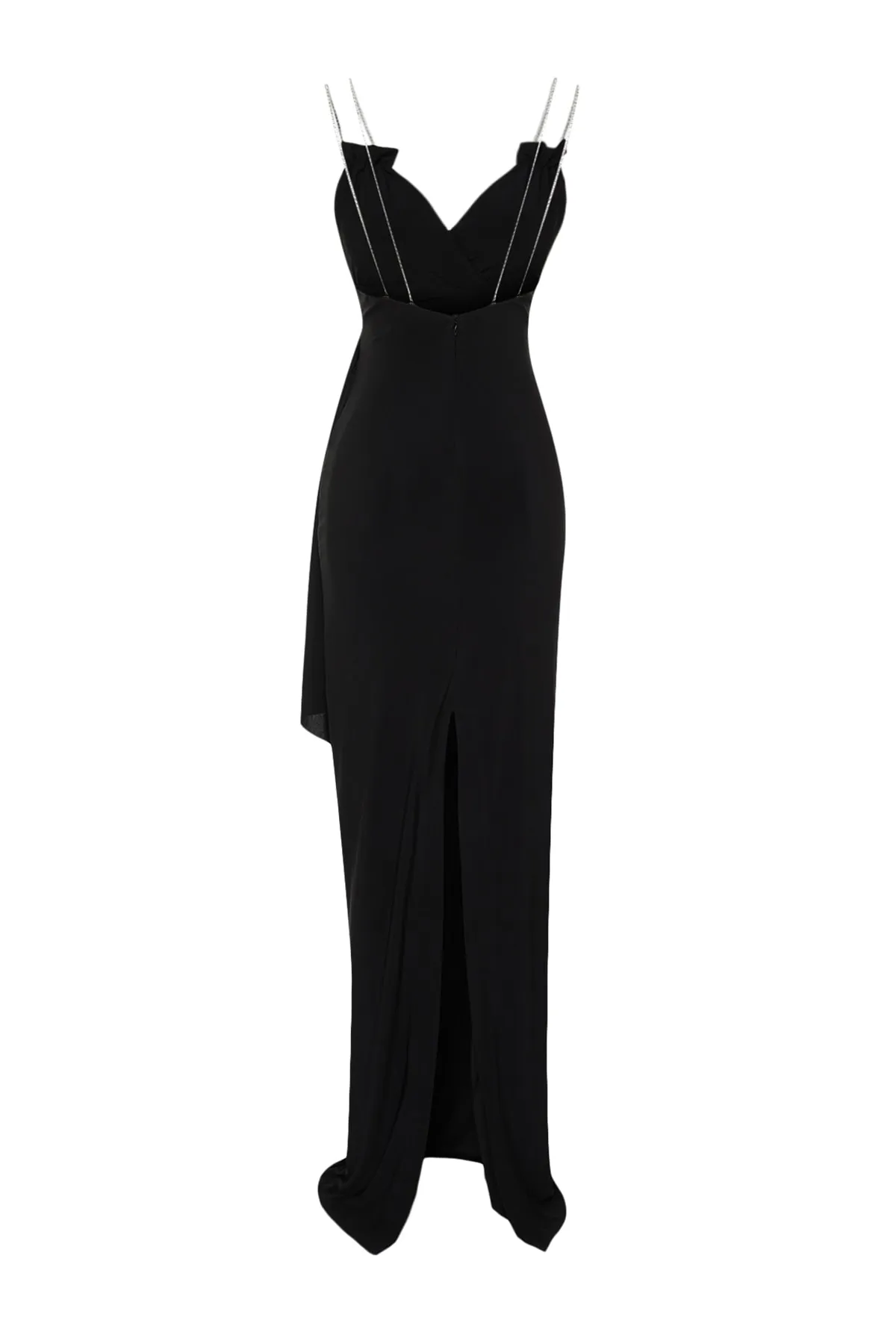 Trendyol Collection  Schwarzes, figurbetontes, langes Abendkleid aus Strick mit glänzenden Schmucksteinen TPRSS23AE00249