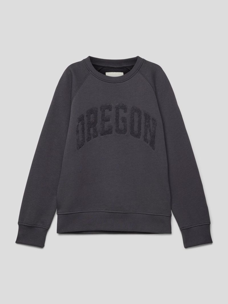 Sweatshirt mit geripptem Rundhalsausschnitt in dunkelgrau