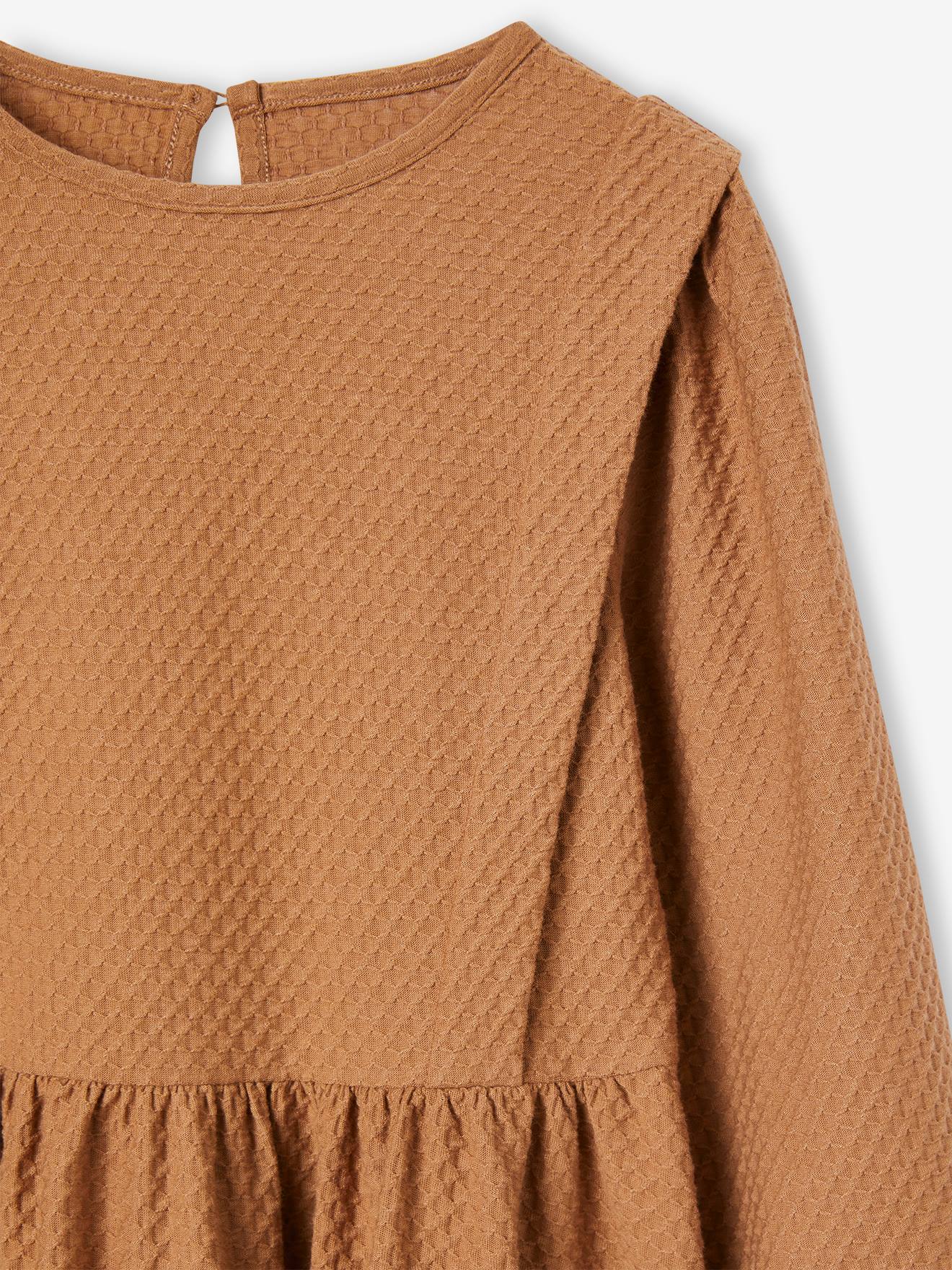 Vertbaudet Mädchen Kleid, Reliefmaterial - hellbraun