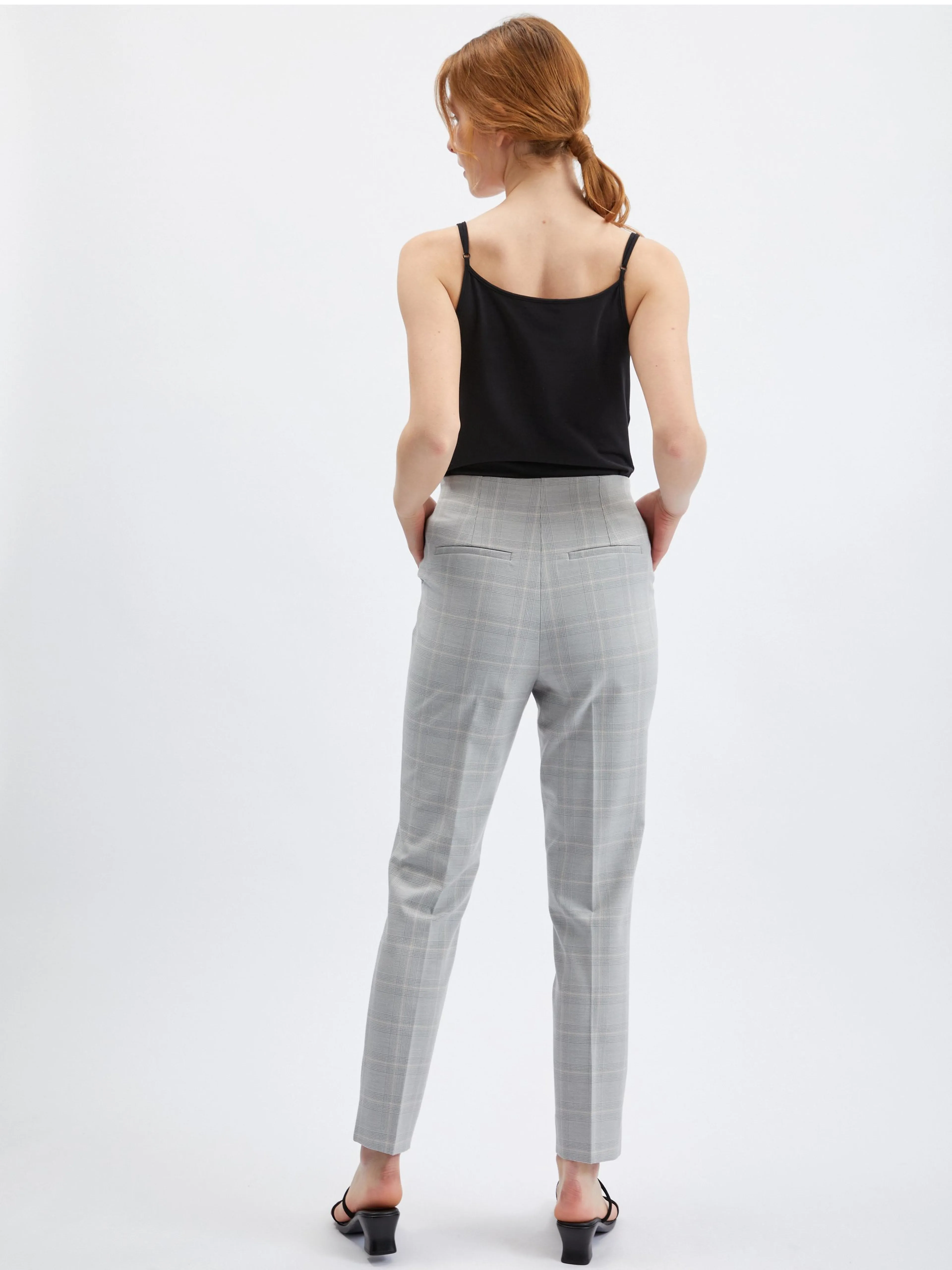 Hellgraue karierte Damenhose straight fit ORSAY
