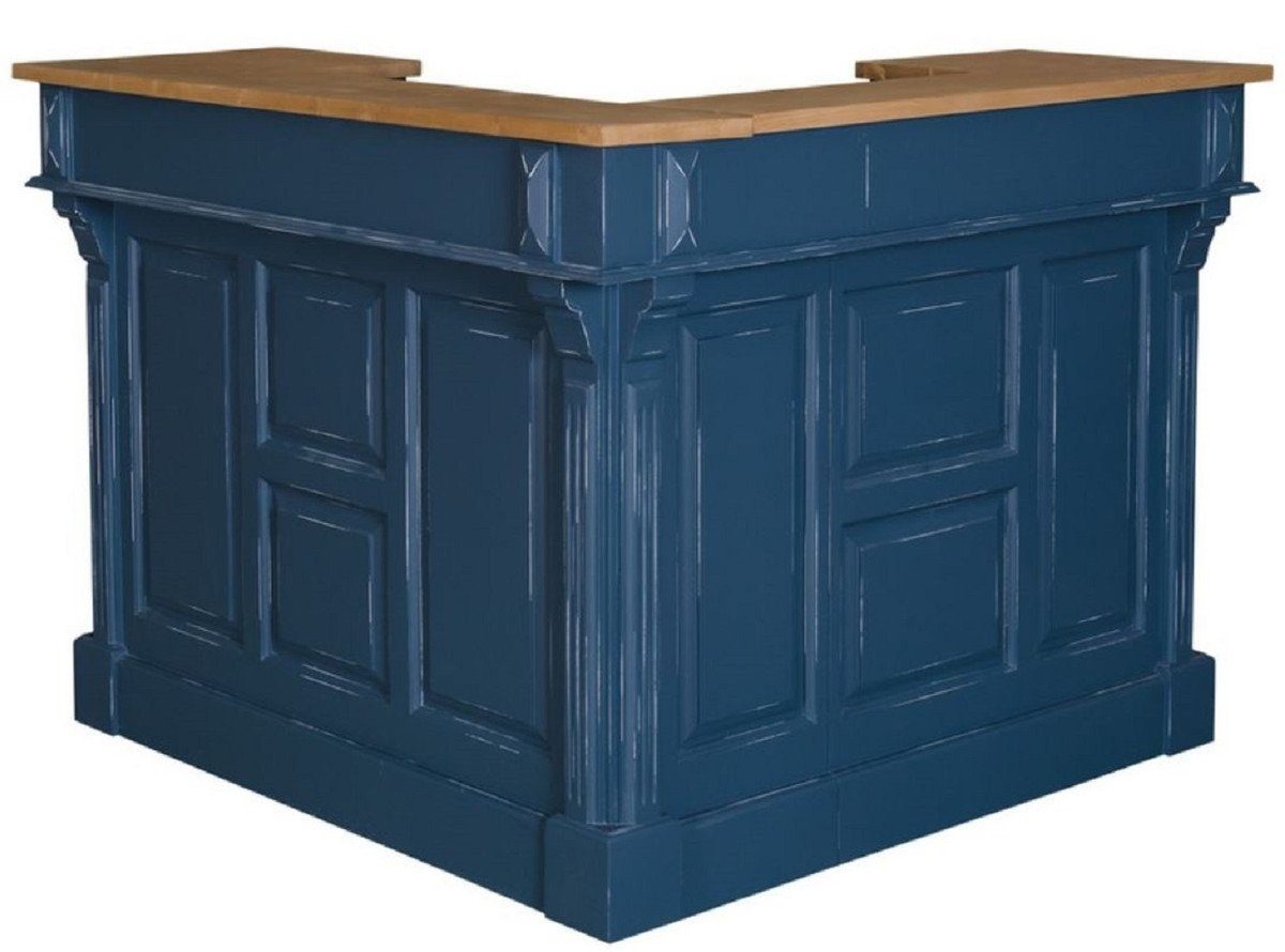 Casa Padrino Barschrank Landhausstil Theke Antik Dunkelblau / Naturfarben 140 x 140 x H. 107 cm - Thekentisch mit 2 Schubladen - Landhausstil Möbel