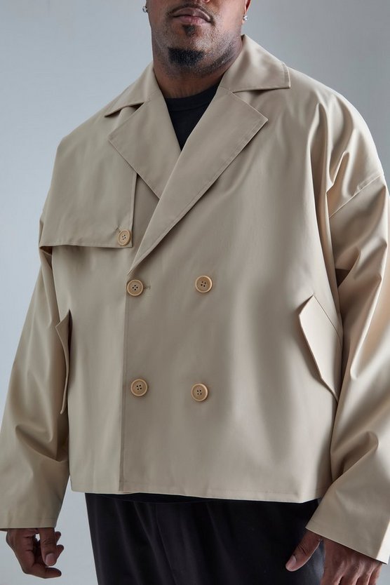Plus kurzer zweireihiger Trenchcoat