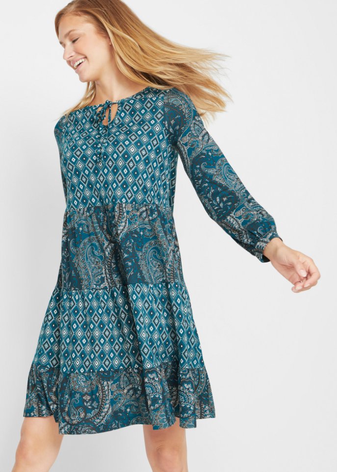 Kurzes Jerseykleid aus Baumwoll- Viskose Mischung, A-Linie