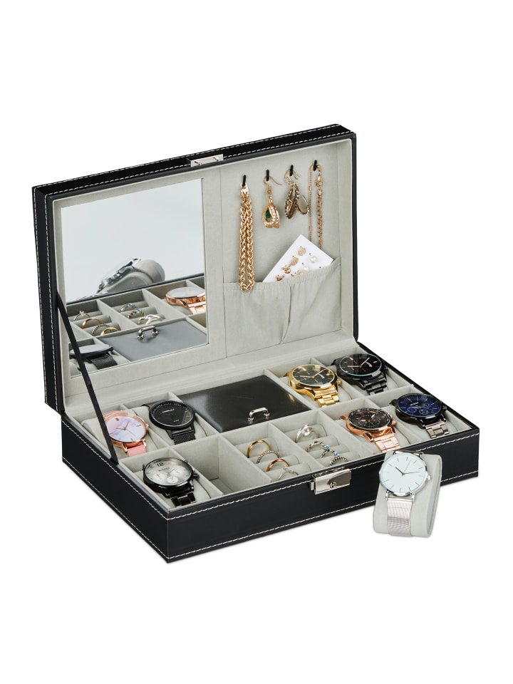 relaxdays Uhrenbox in Schwarz - (B)30 x (H)8 x (T)20,5 cm günstig kaufen onesize